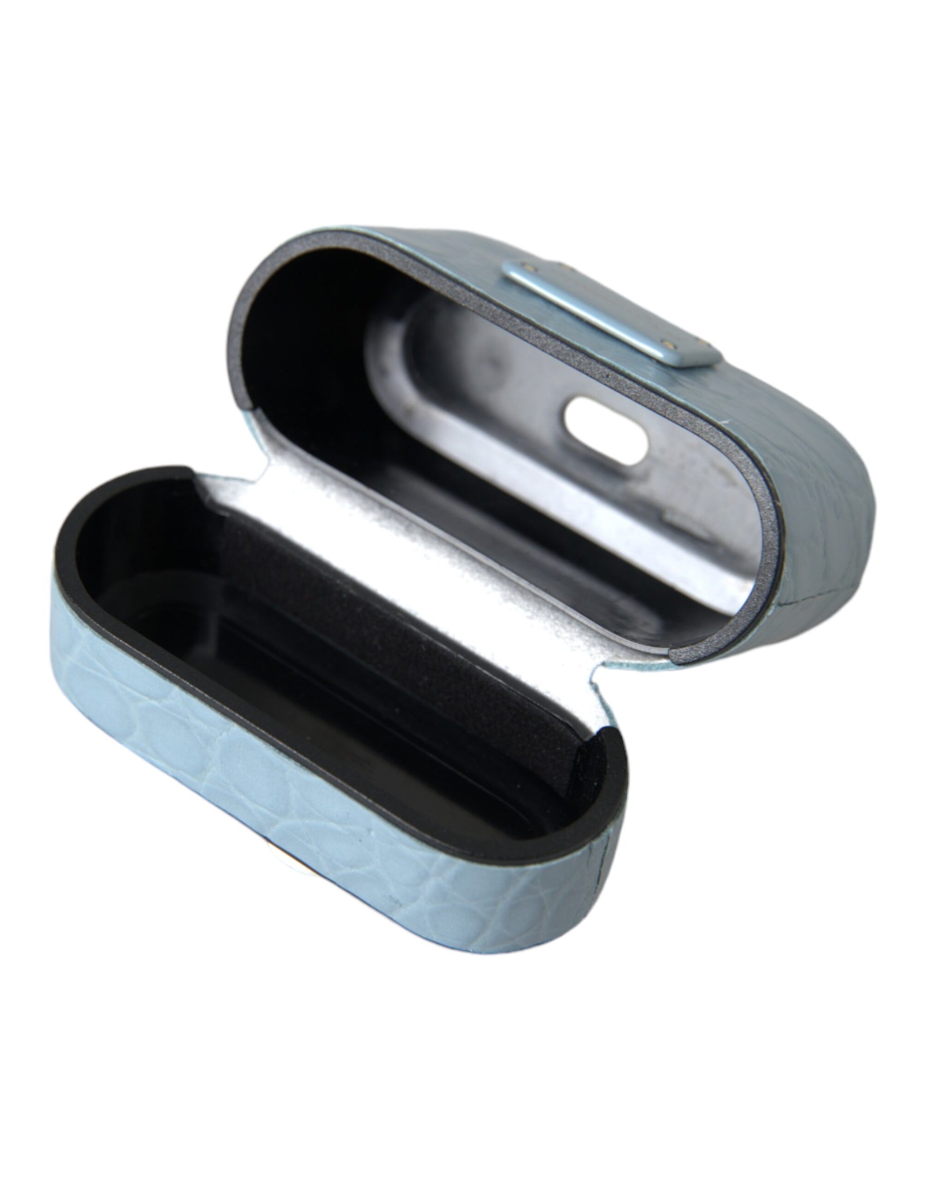 Dolce & Gabbana Light Blue Leather Metal Logo Plaque Airpods Case | Regal Royce