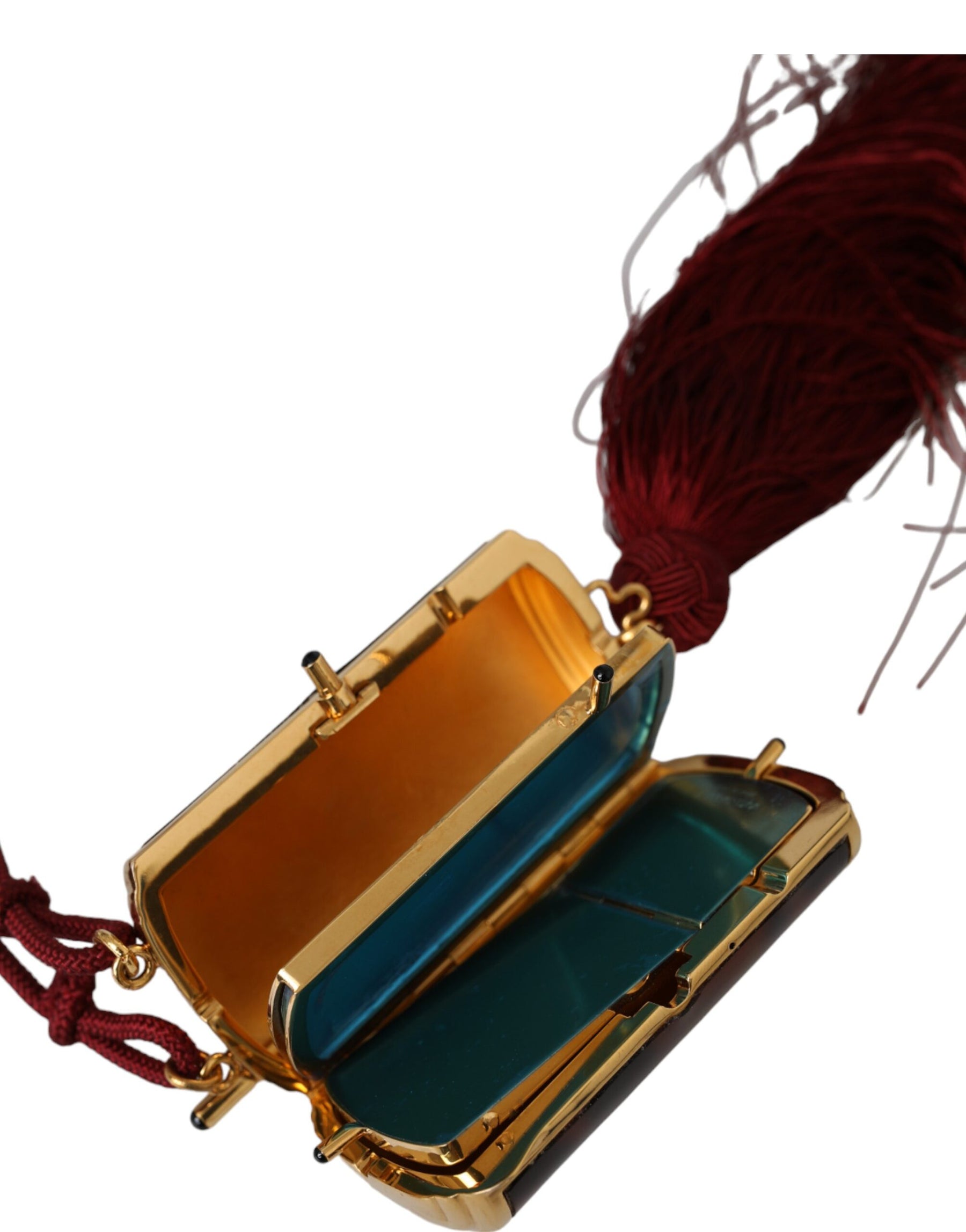 Dolce & Gabbana Brown Leopard Mini Mirror Tassel Make Up Holder Bag | Regal Royce