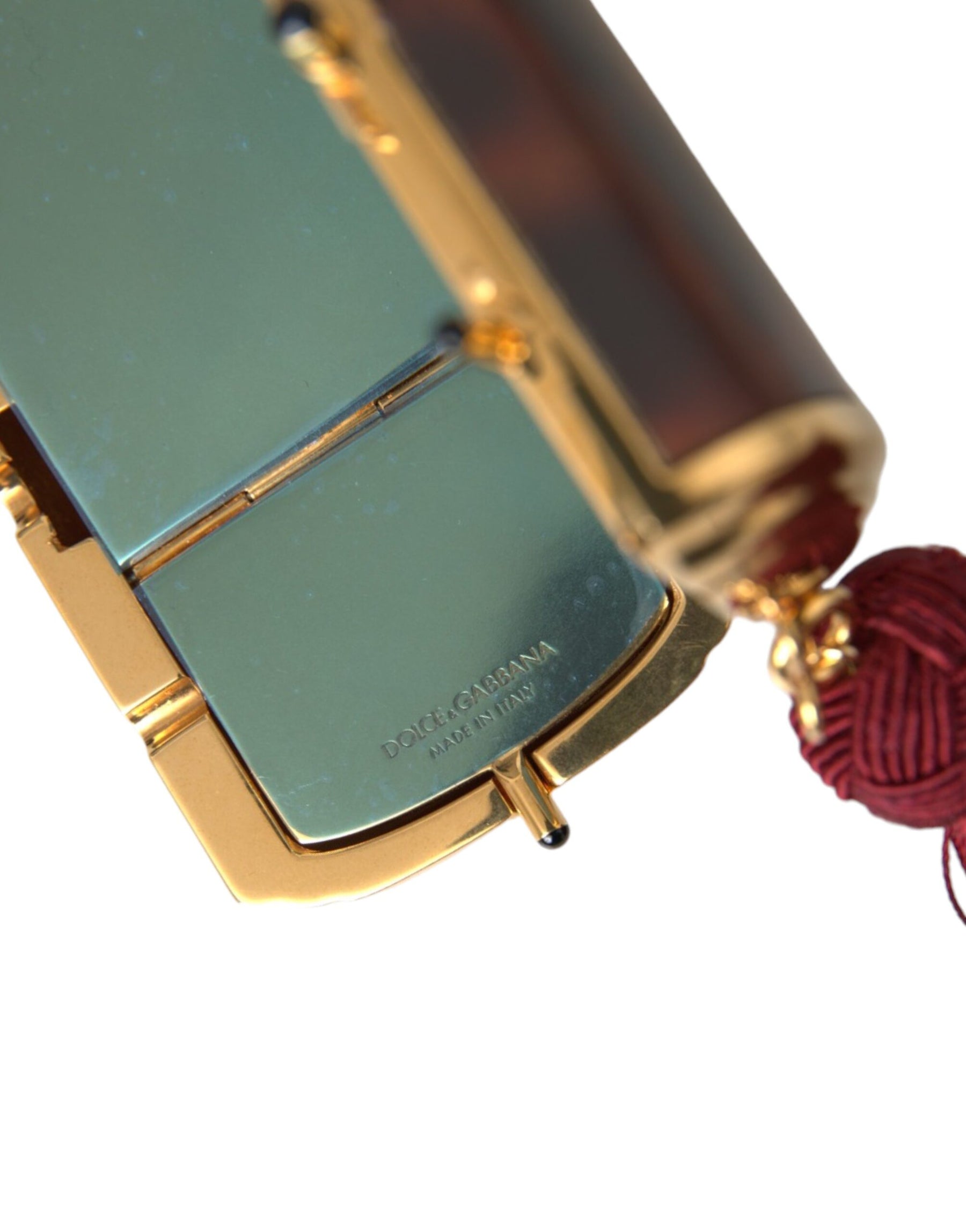 Dolce & Gabbana Brown Leopard Mini Mirror Tassel Make Up Holder Bag | Regal Royce