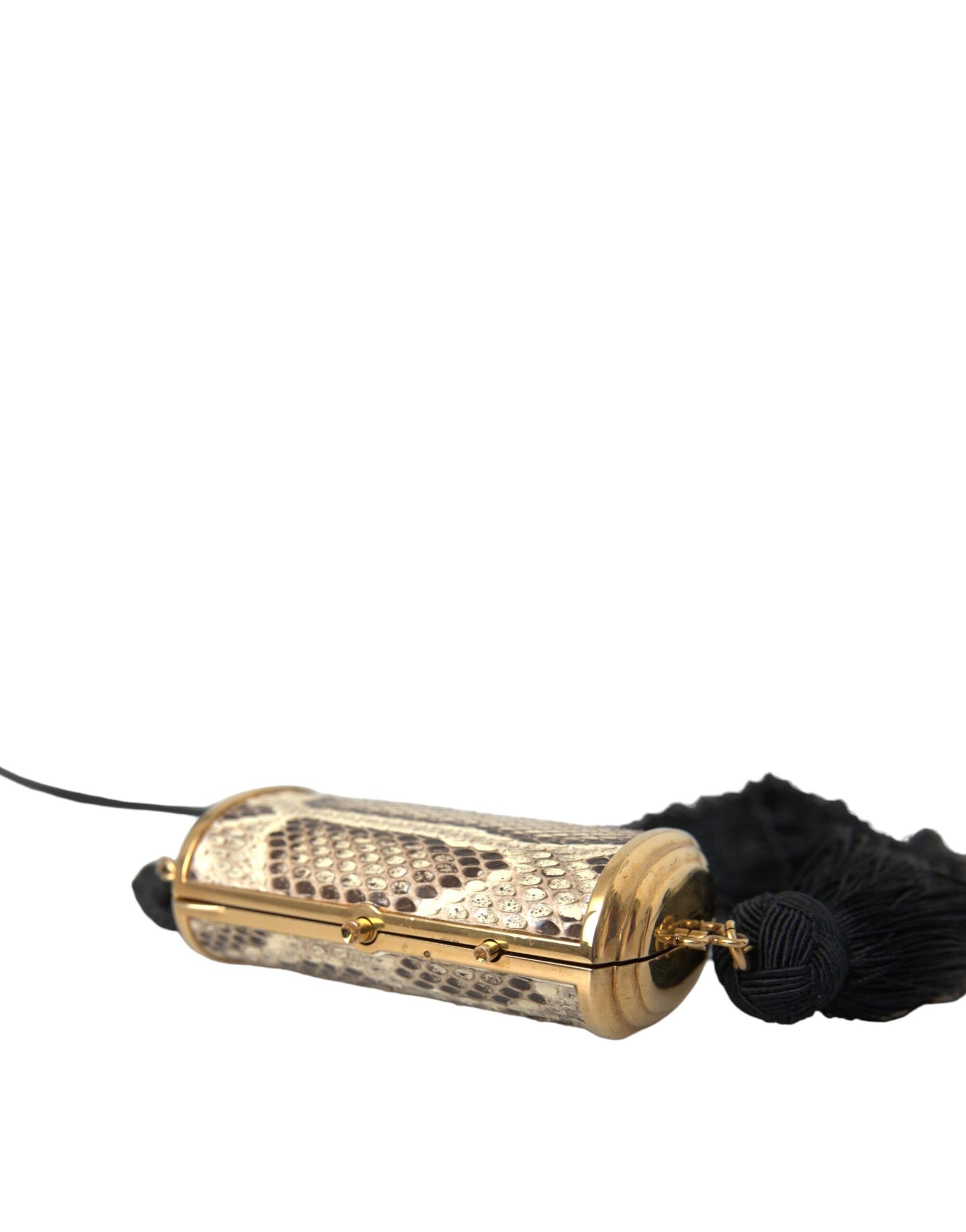 Dolce & Gabbana Beige Exotic Leather Mini Mirror Tassel Make Up Holder Bag | Regal Royce