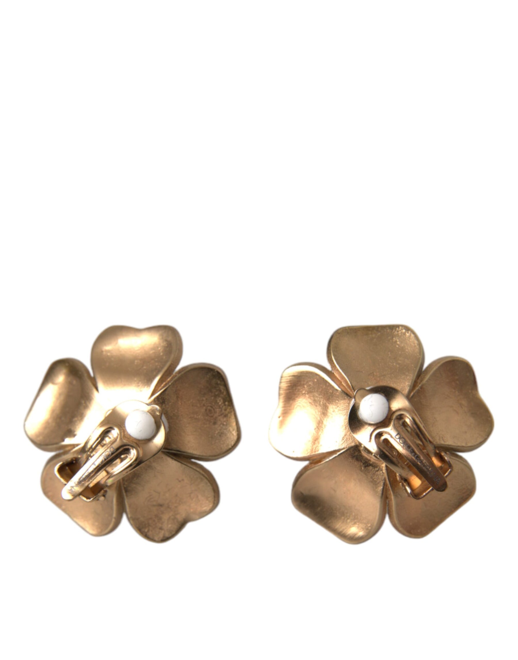 Dolce & Gabbana Gold Tone Maxi Faux Pearl Floral Clip-on Jewelry Earrings | Regal Royce