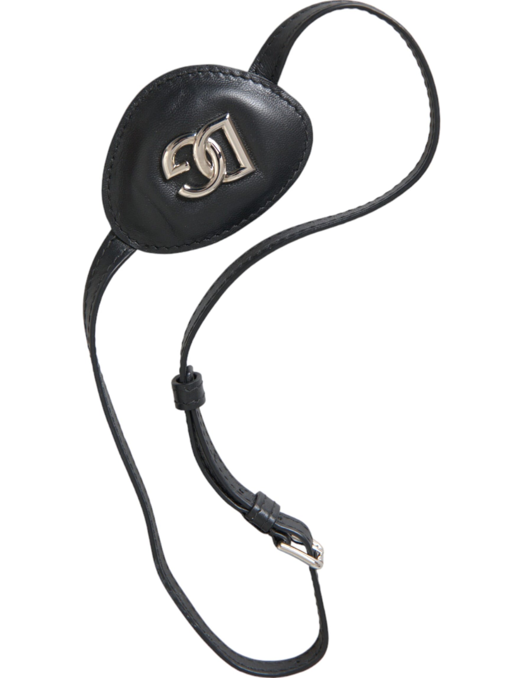 Dolce & Gabbana Black Calfskin Leather Metal DG Logo Eye Patch | Regal Royce