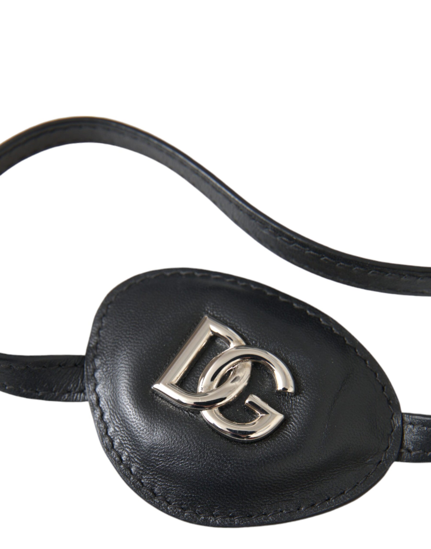 Dolce & Gabbana Black Calfskin Leather Metal DG Logo Eye Patch | Regal Royce