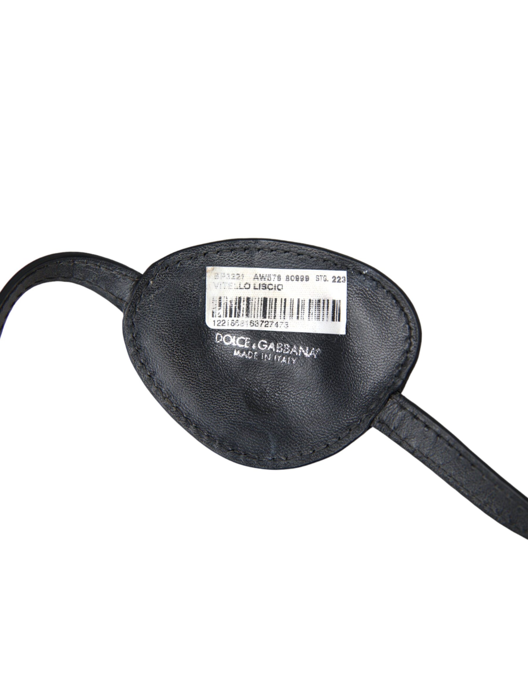 Dolce & Gabbana Black Calfskin Leather Metal DG Logo Eye Patch | Regal Royce