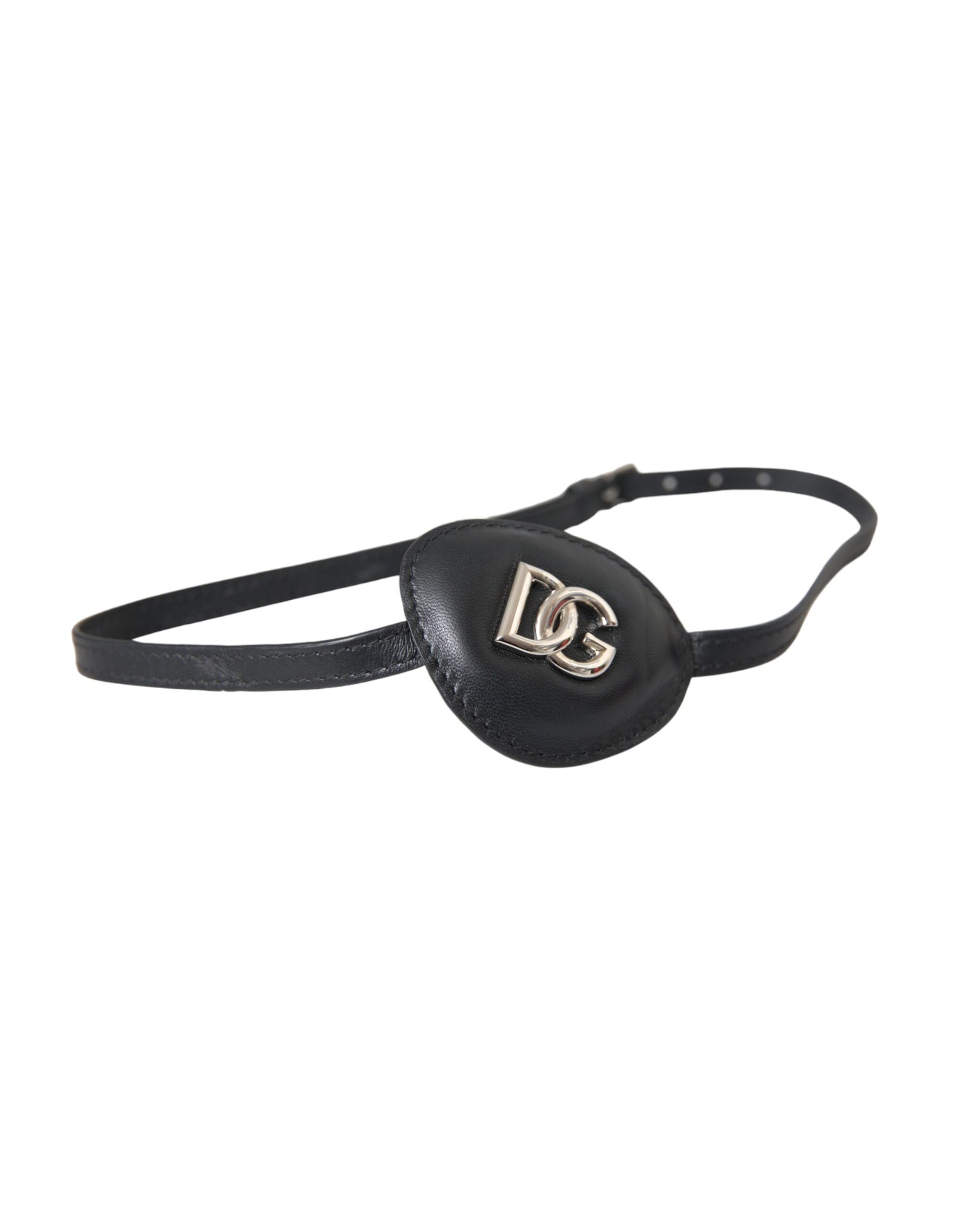Dolce & Gabbana Black Calfskin Leather Metal DG Logo Eye Patch | Regal Royce