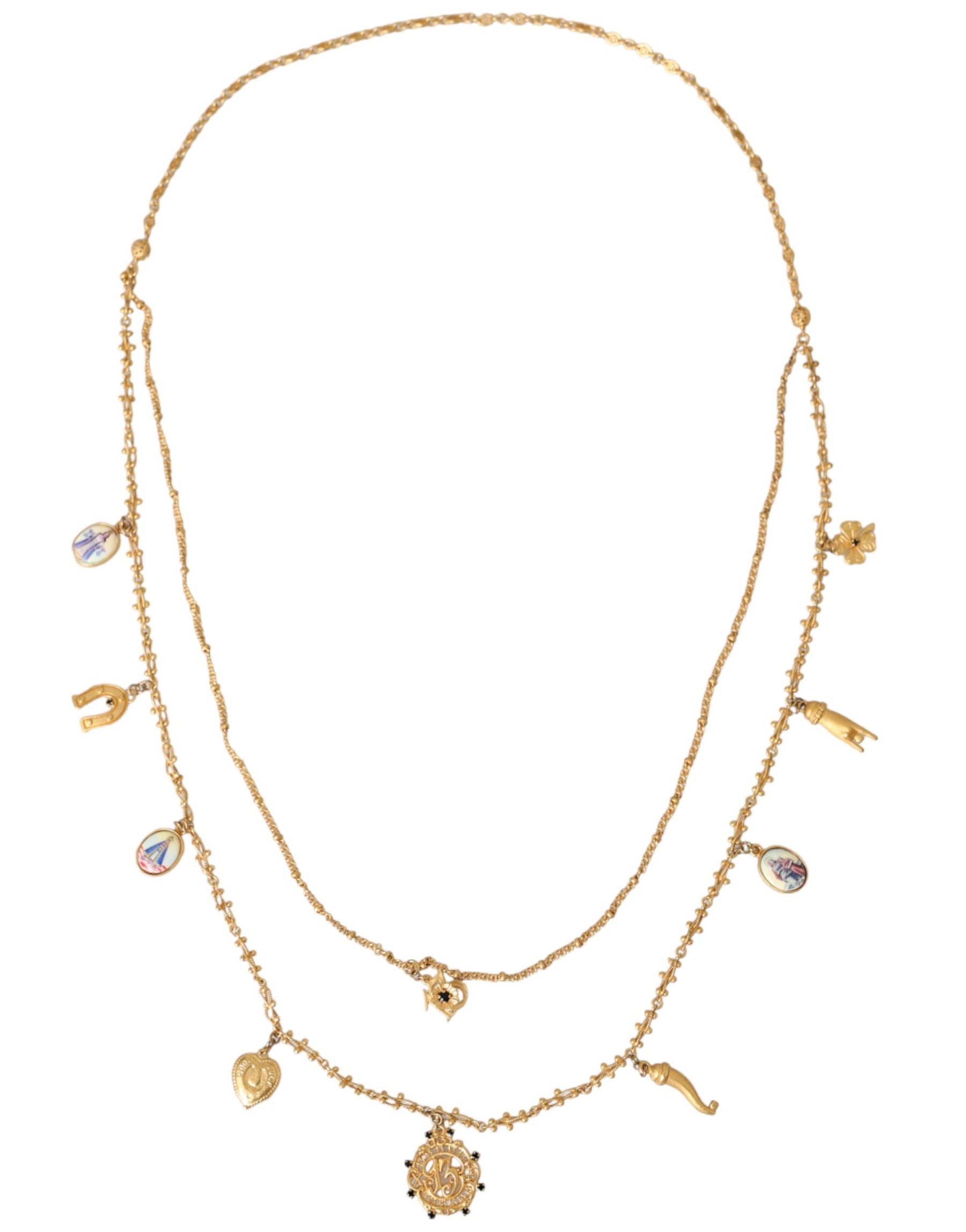 Dolce & Gabbana Gold Tone Chain Brass Charm Statement Sicily Necklace | Regal Royce