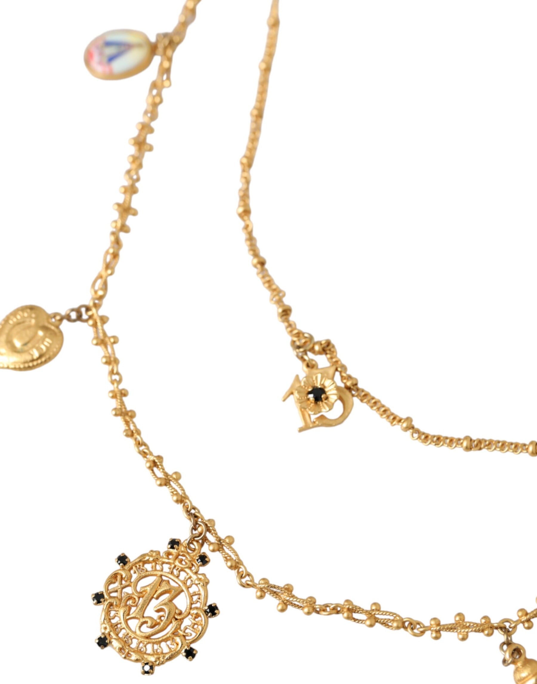Dolce & Gabbana Gold Tone Chain Brass Charm Statement Sicily Necklace | Regal Royce