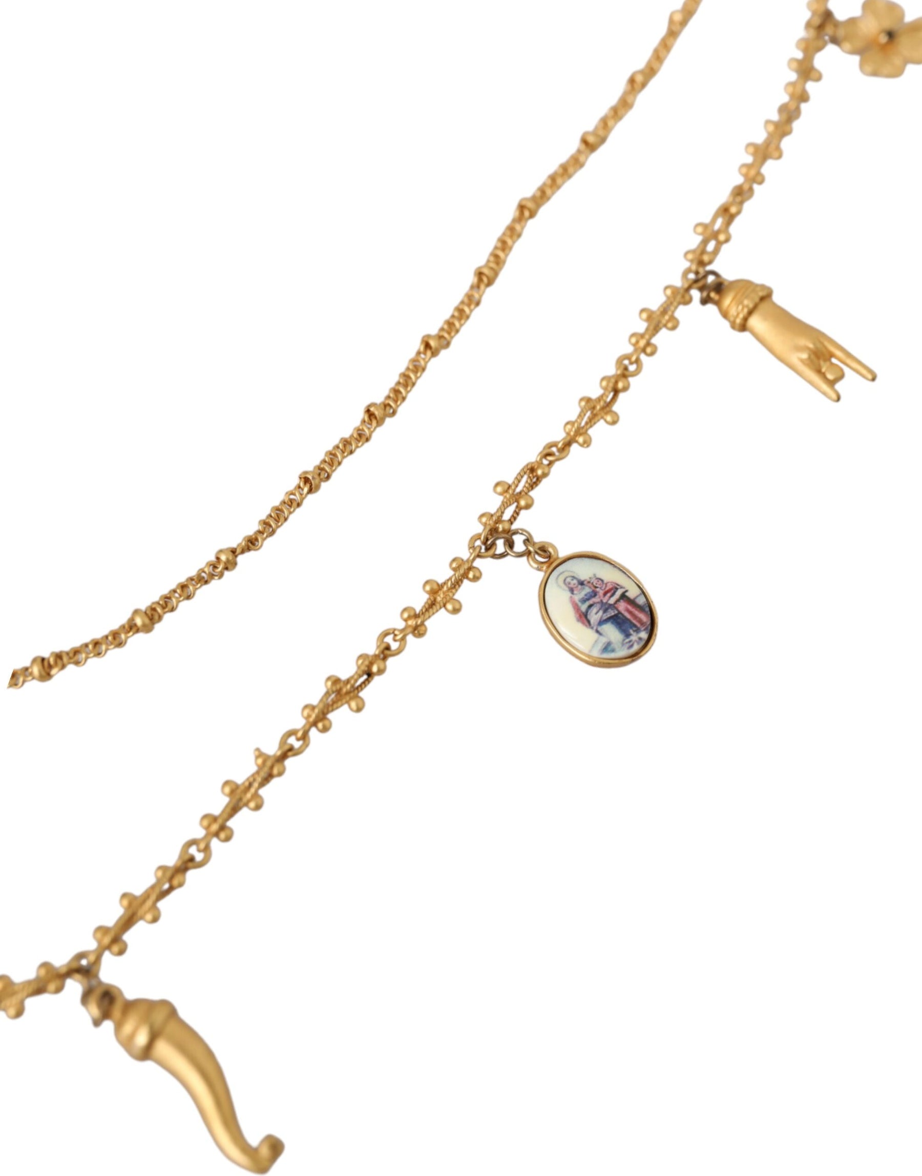 Dolce & Gabbana Gold Tone Chain Brass Charm Statement Sicily Necklace | Regal Royce