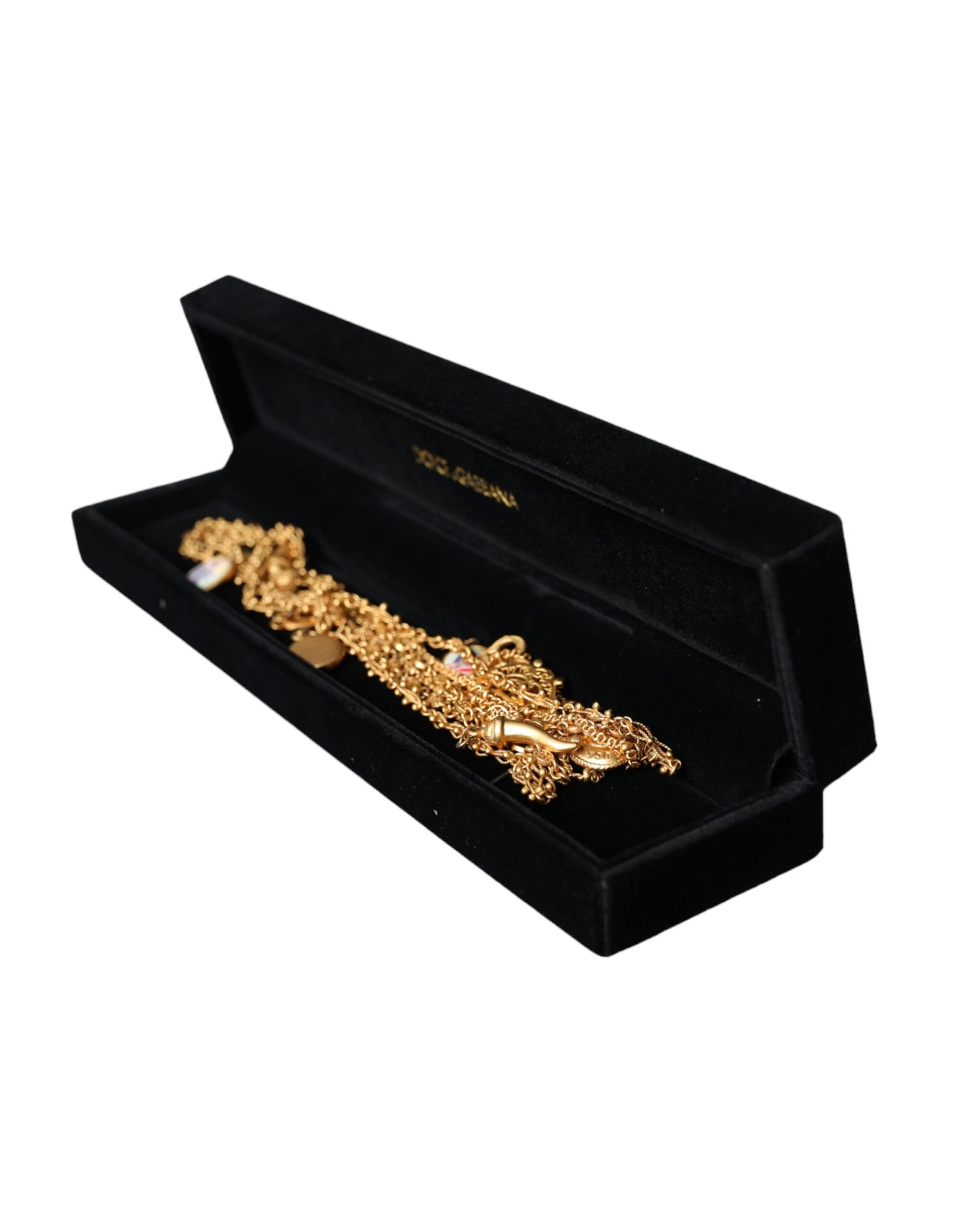 Dolce & Gabbana Gold Tone Chain Brass Charm Statement Sicily Necklace | Regal Royce