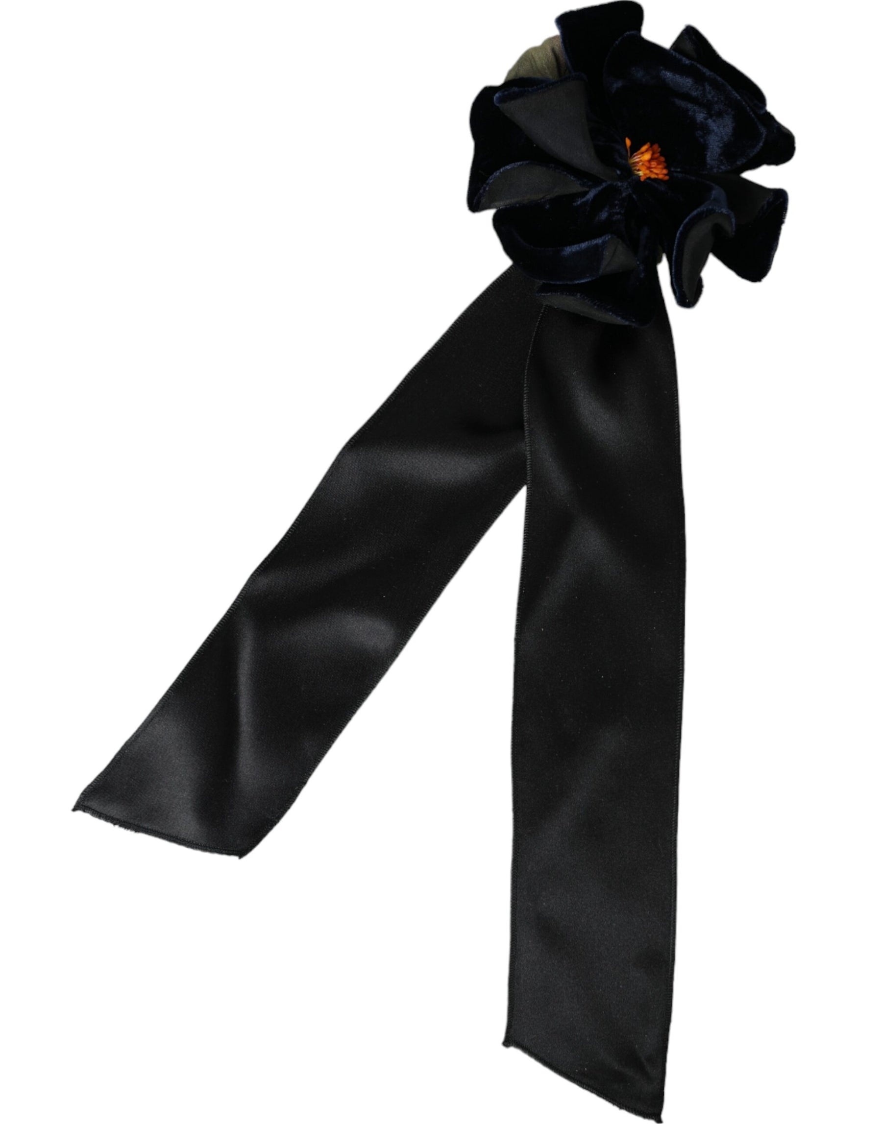 Dolce & Gabbana Black Silk Gold Brass Floral Hair Pin Brooch | Regal Royce