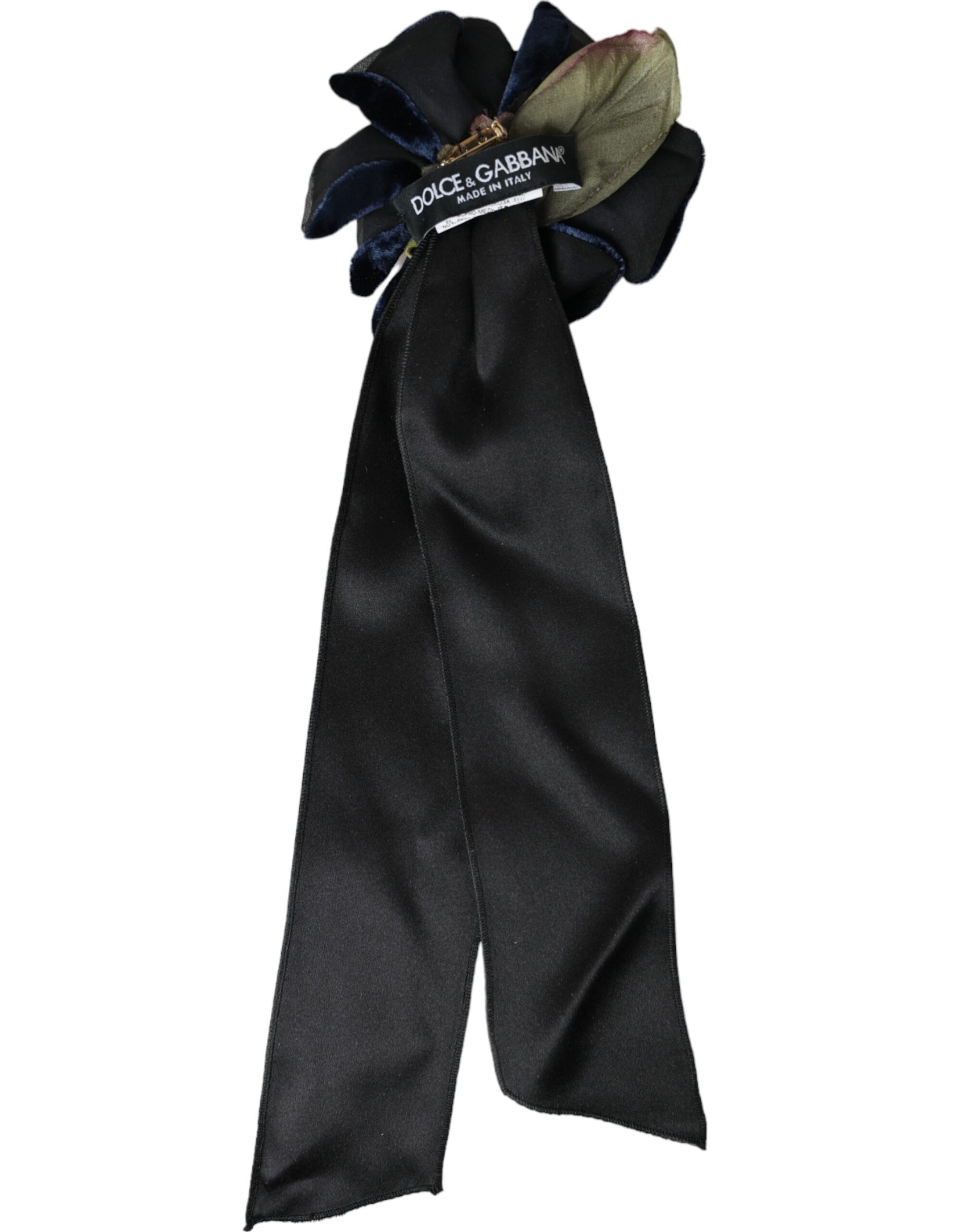 Dolce & Gabbana Black Silk Gold Brass Floral Hair Pin Brooch | Regal Royce