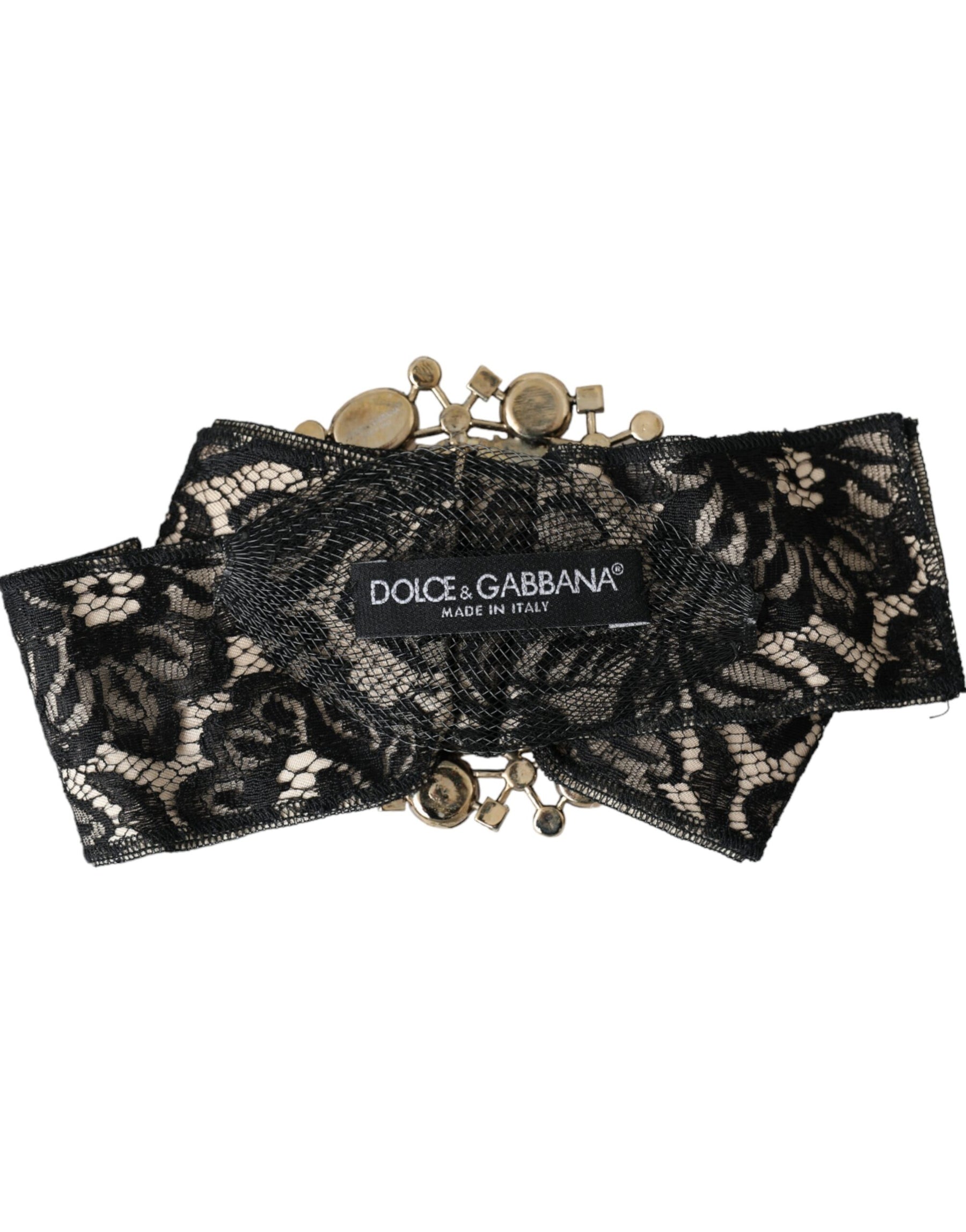 Dolce & Gabbana Black Lace Crystal Handmade Brooch Hair Pin | Regal Royce