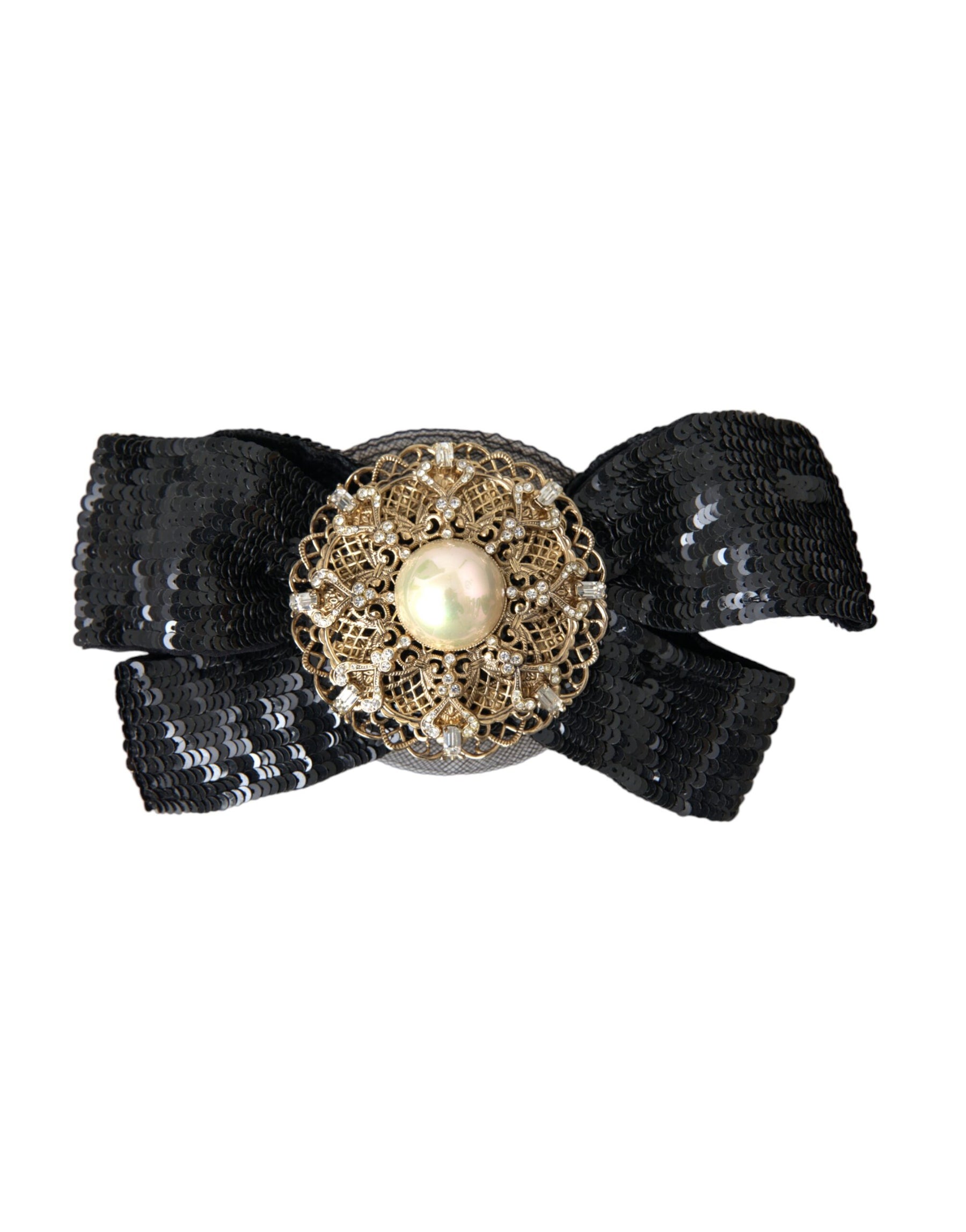 Dolce & Gabbana Black Sequin Pearl Handmade Brooch Hair Pin | Regal Royce
