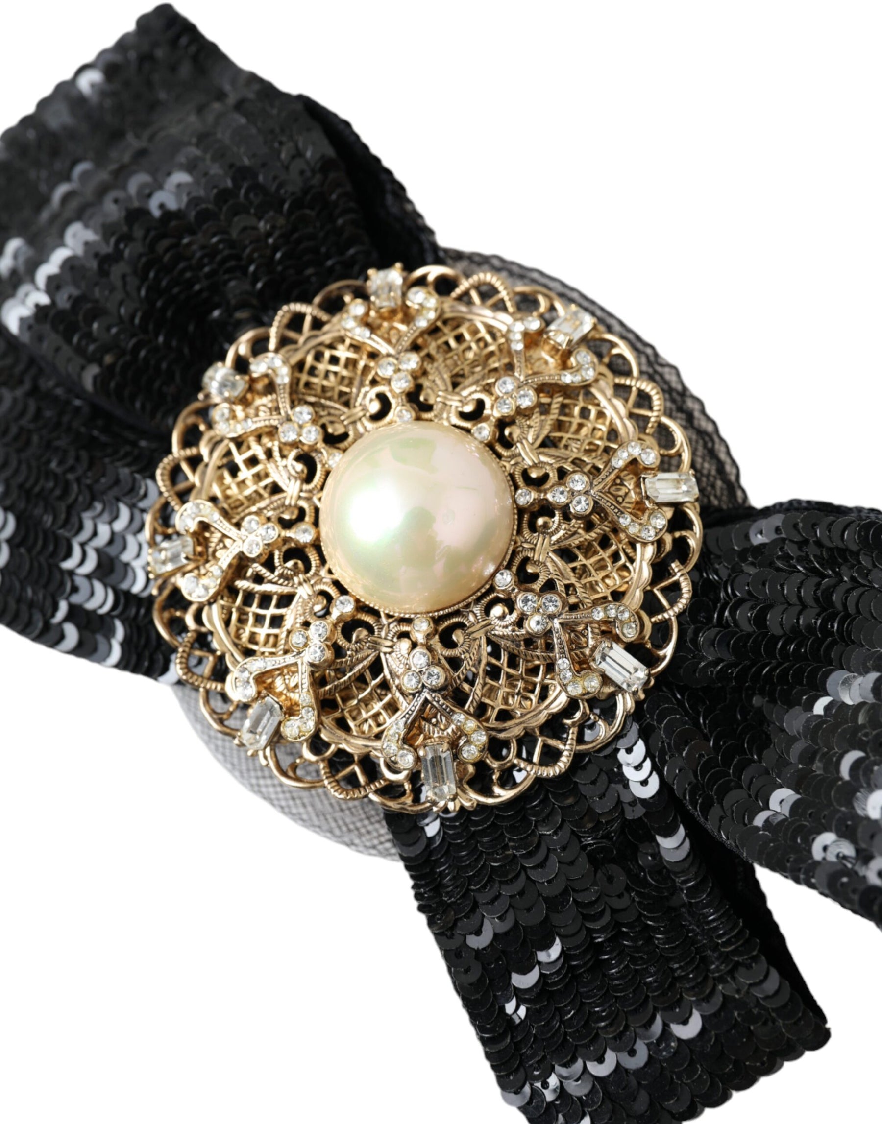 Dolce & Gabbana Black Sequin Pearl Handmade Brooch Hair Pin | Regal Royce