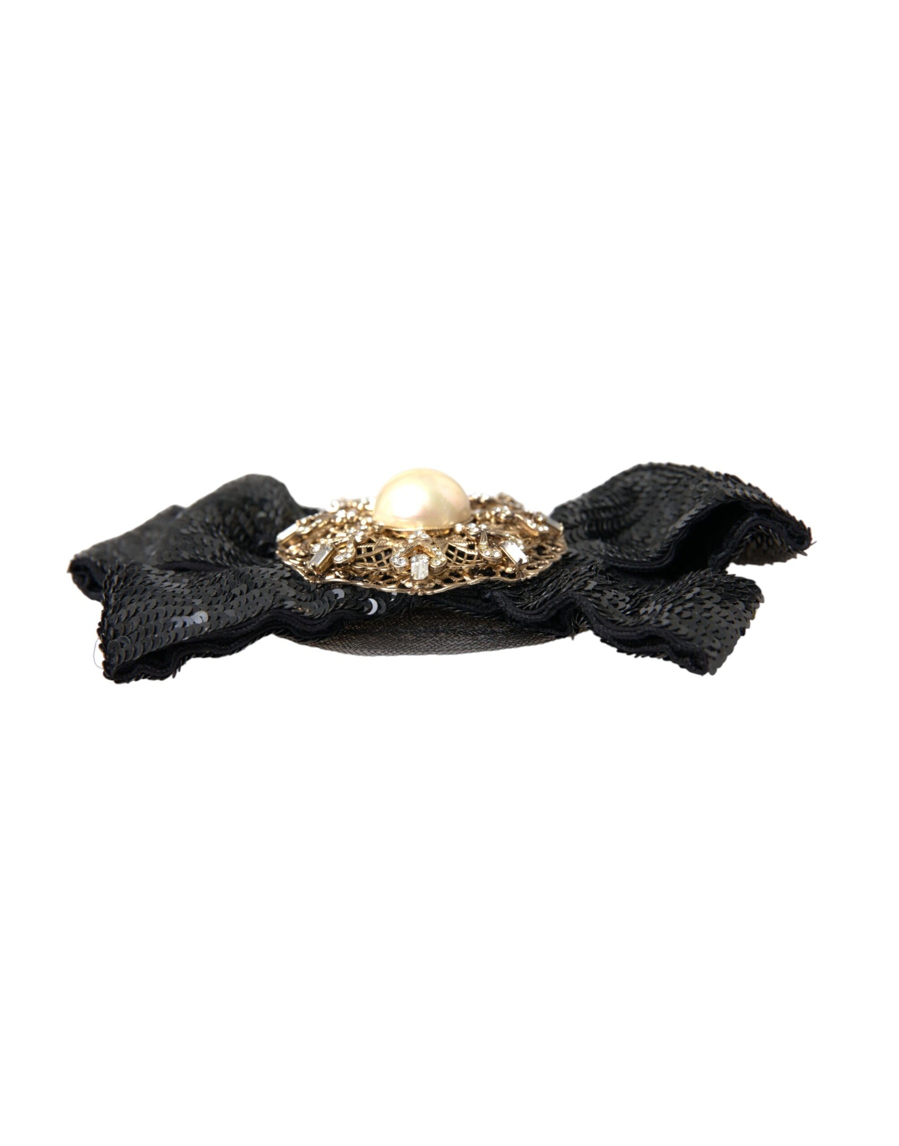 Dolce & Gabbana Black Sequin Pearl Handmade Brooch Hair Pin | Regal Royce