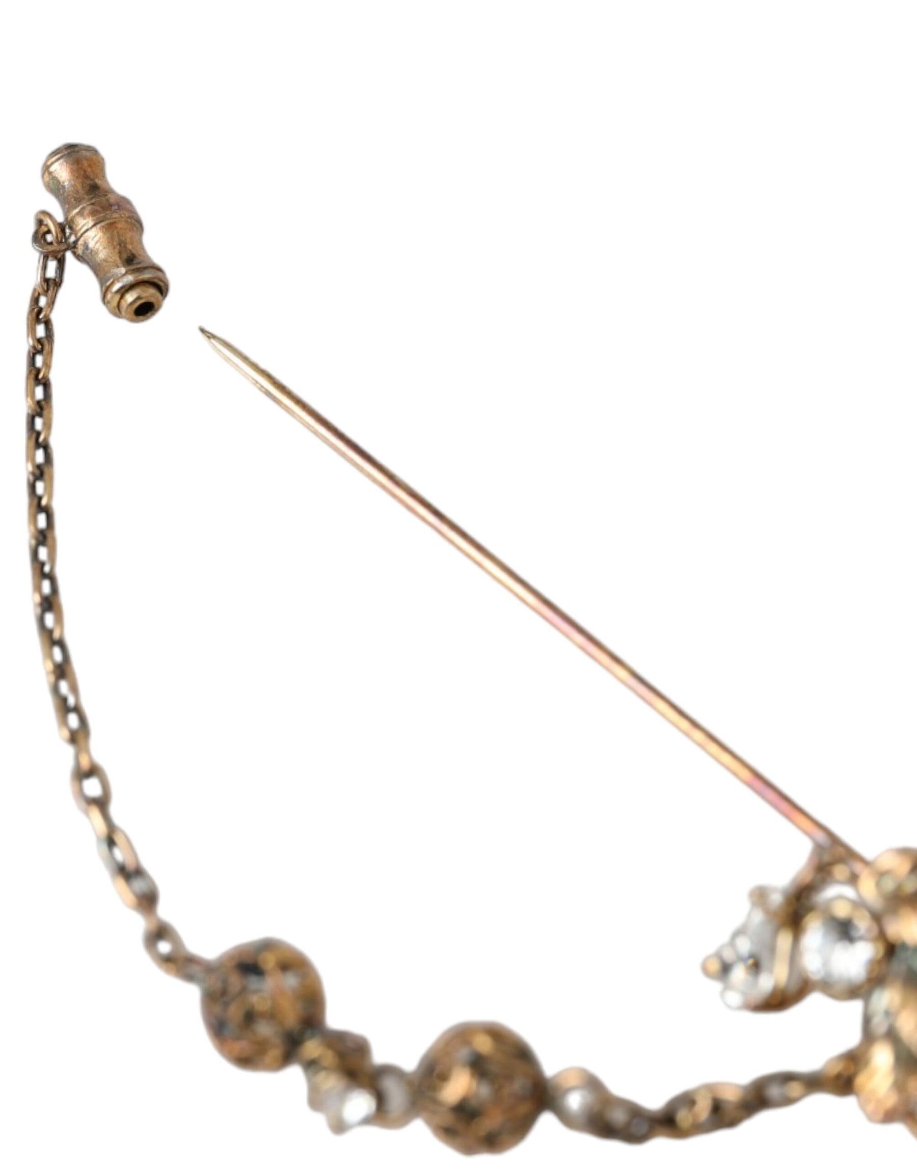 Dolce & Gabbana Gold Brass Crystal Chain 925 Sterling Silver Pin Brooch | Regal Royce