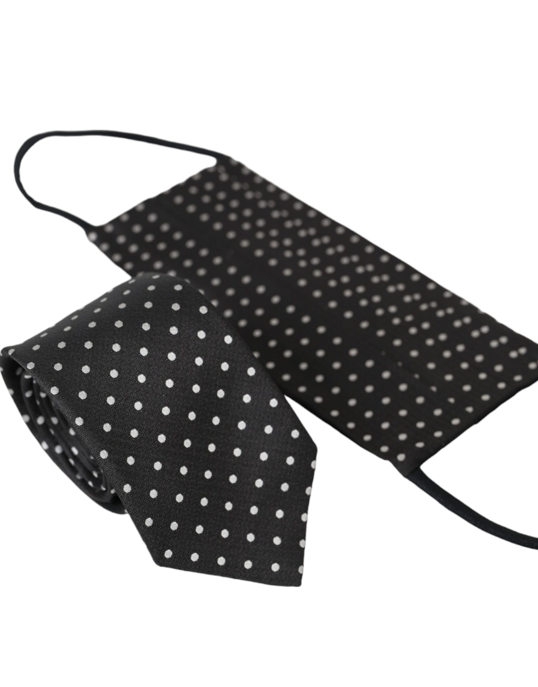 Dolce & Gabbana Black White Polka Dots 100% Silk Necktie Face Mask | Regal Royce