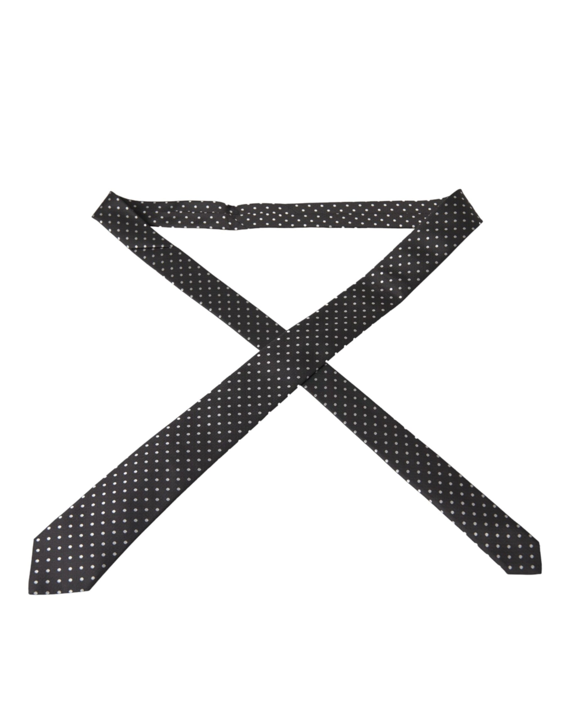 Dolce & Gabbana Black White Polka Dots 100% Silk Necktie Face Mask | Regal Royce