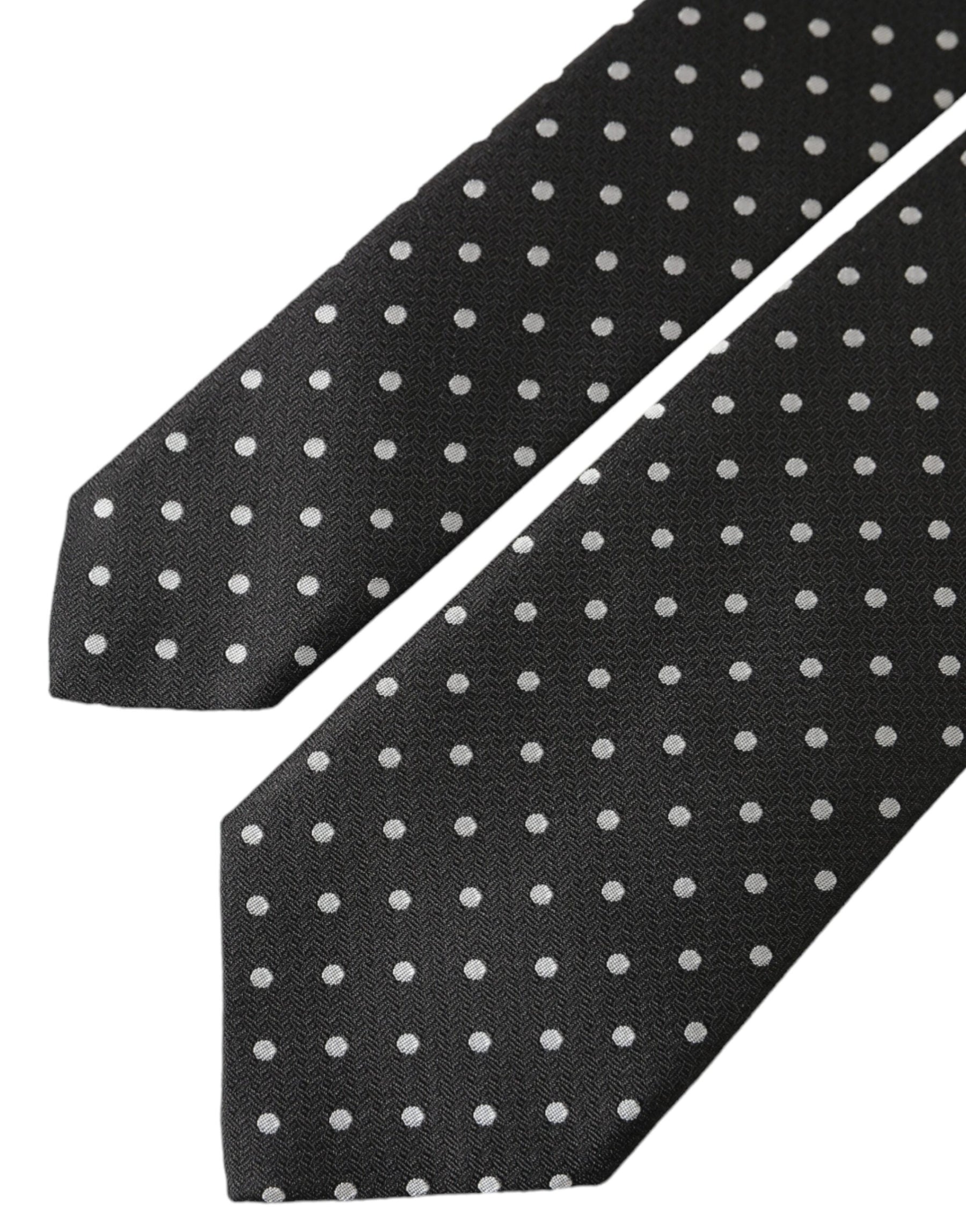 Dolce & Gabbana Black White Polka Dots 100% Silk Necktie Face Mask | Regal Royce