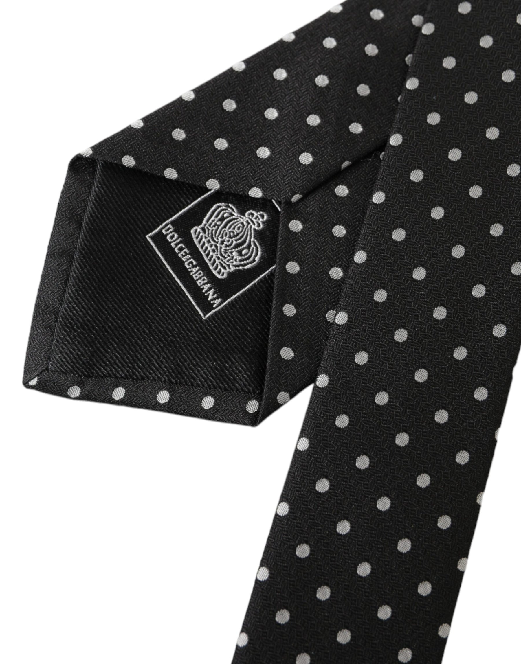 Dolce & Gabbana Black White Polka Dots 100% Silk Necktie Face Mask | Regal Royce