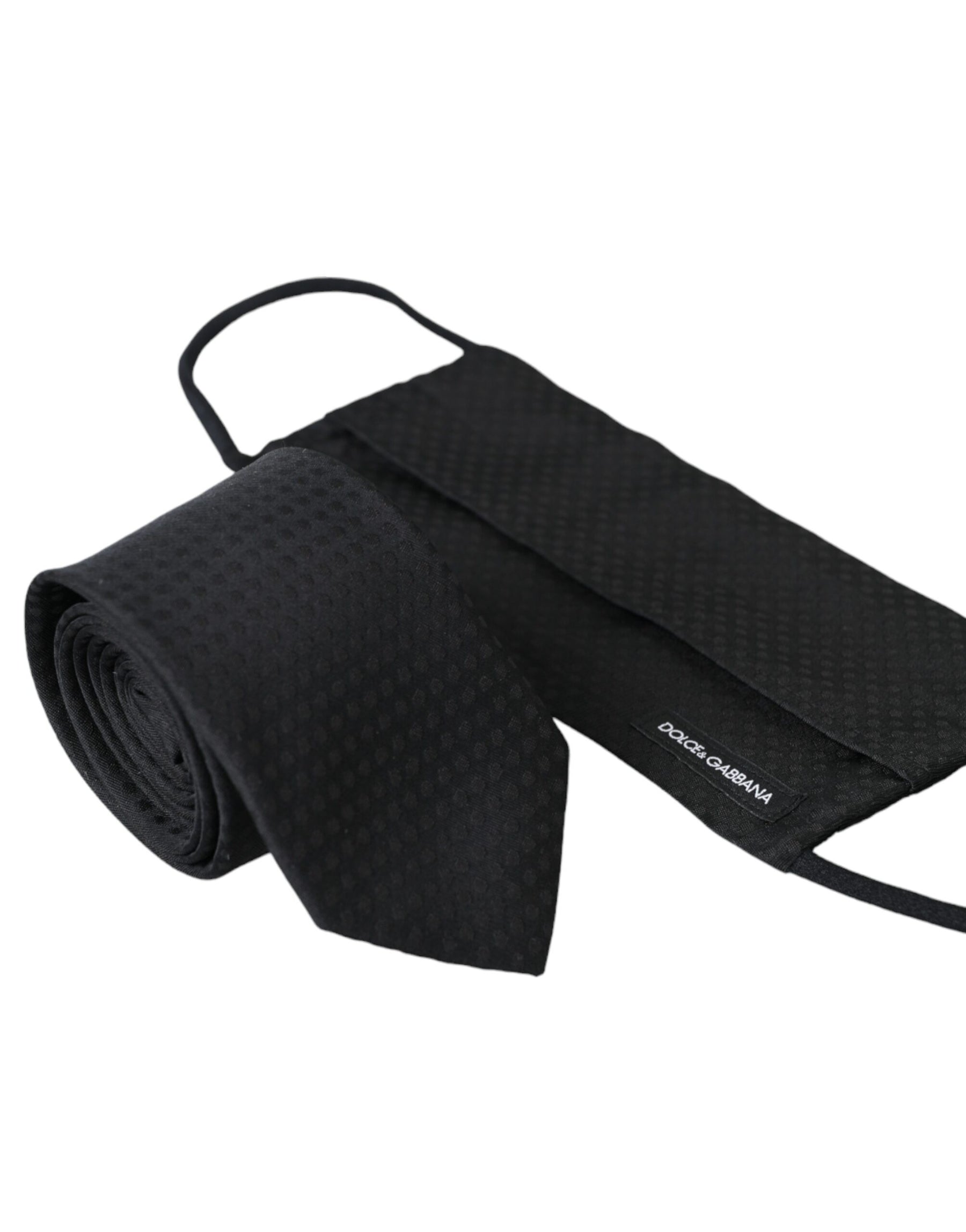 Dolce & Gabbana Black 100% Silk Adjustable Necktie Face Mask | Regal Royce