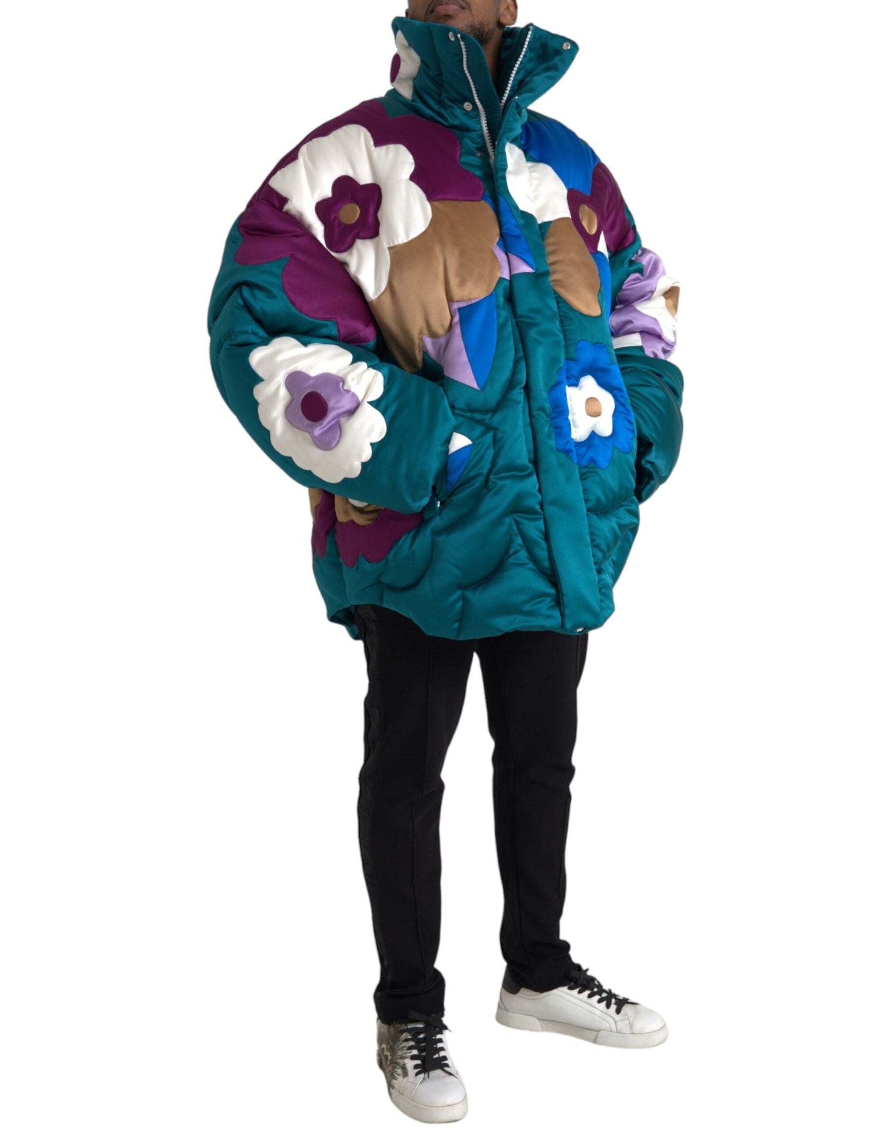 Dolce & Gabbana Multicolor Floral Windbreaker Puffer Jacket | Regal Royce