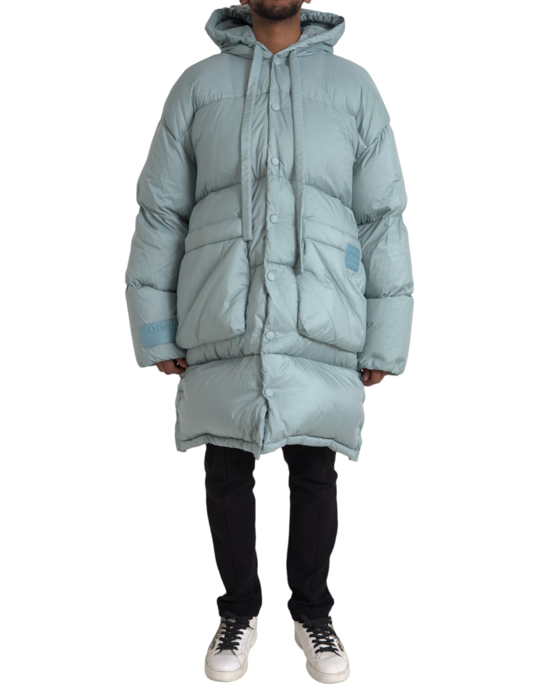 Dolce & Gabbana Light Blue Quilted Hooded Puffer Jacket Men | Regal Royce