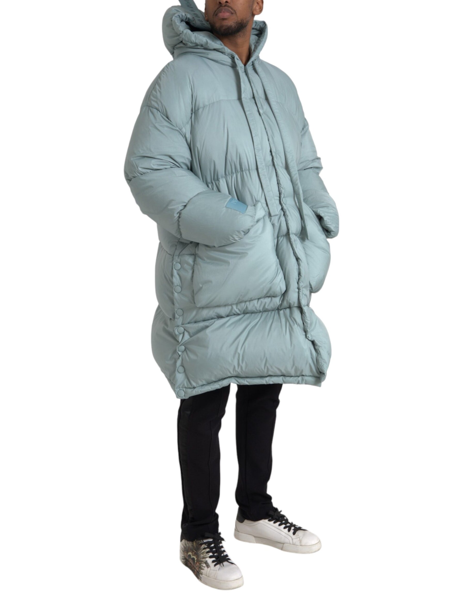 Dolce & Gabbana Light Blue Quilted Hooded Puffer Jacket Men | Regal Royce