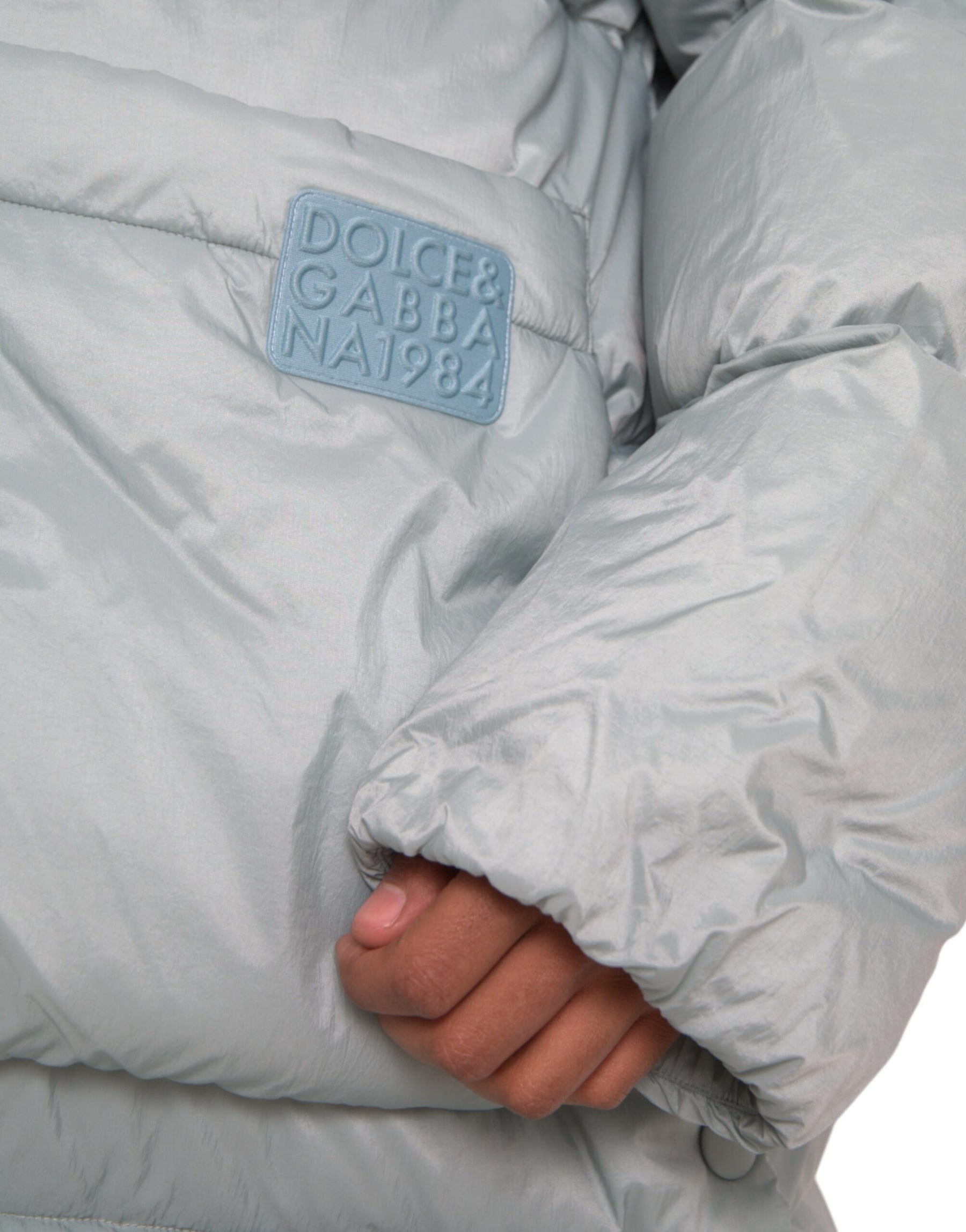 Dolce & Gabbana Light Blue Quilted Hooded Puffer Jacket Men | Regal Royce