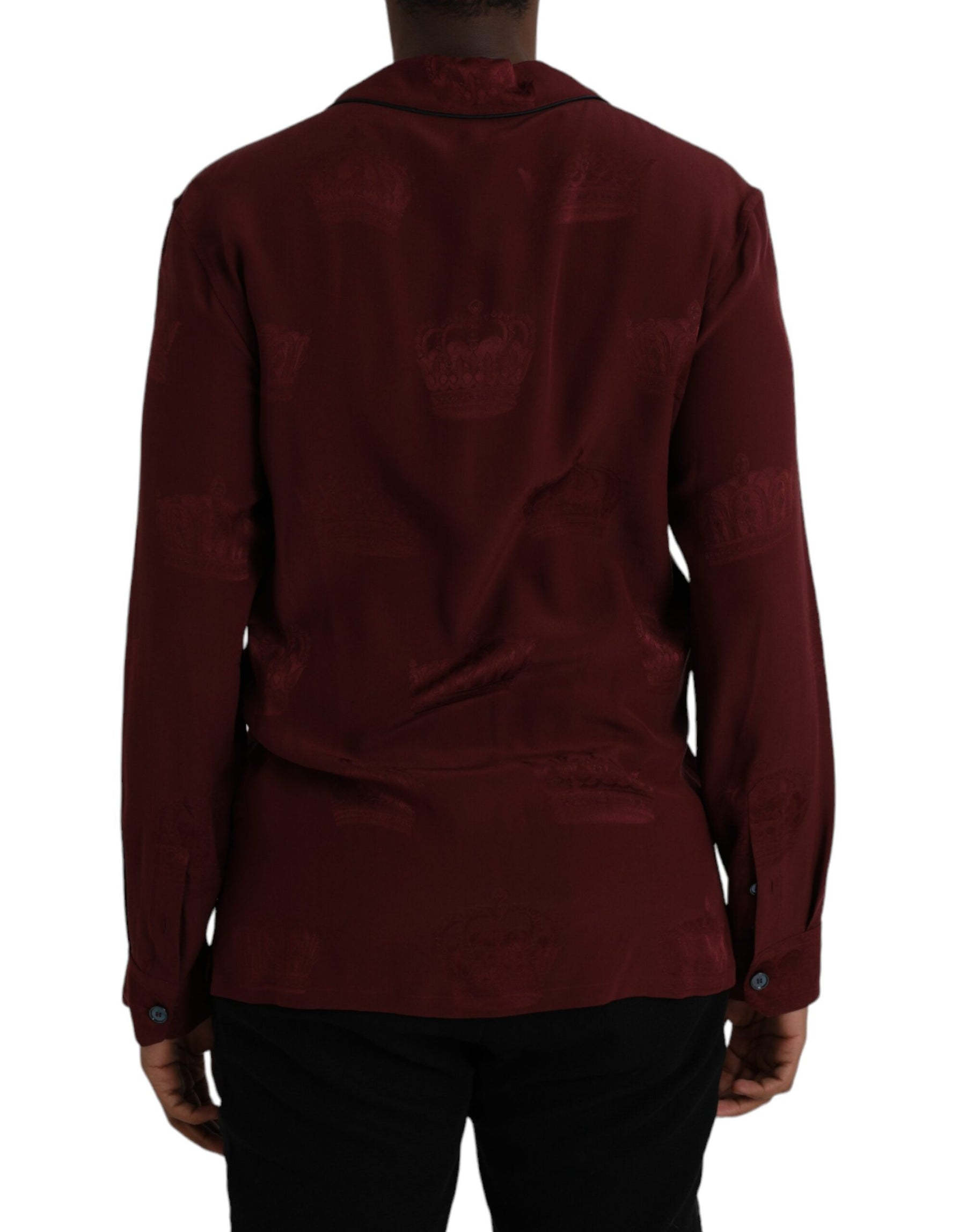 Dolce & Gabbana Maroon Crown Jacquard Silk Long Sleeve Shirt | Regal Royce
