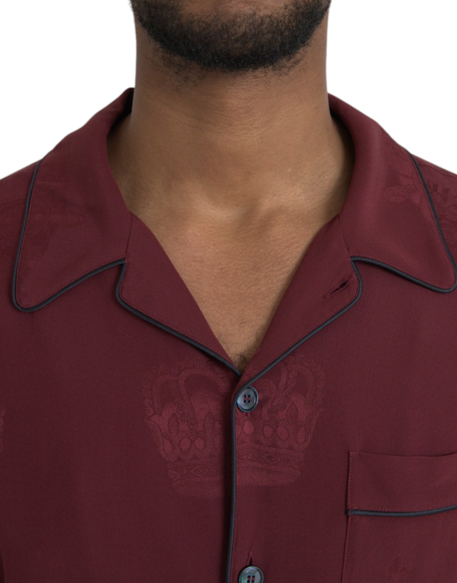 Dolce & Gabbana Maroon Crown Jacquard Silk Long Sleeve Shirt | Regal Royce