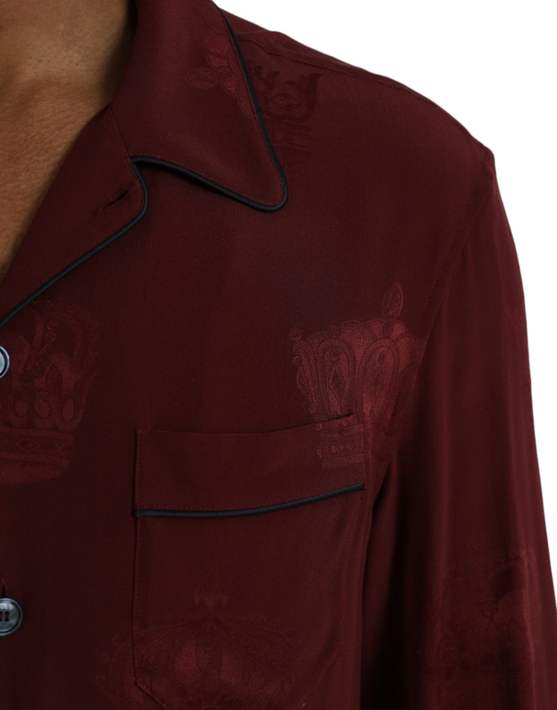Dolce & Gabbana Maroon Crown Jacquard Silk Long Sleeve Shirt | Regal Royce