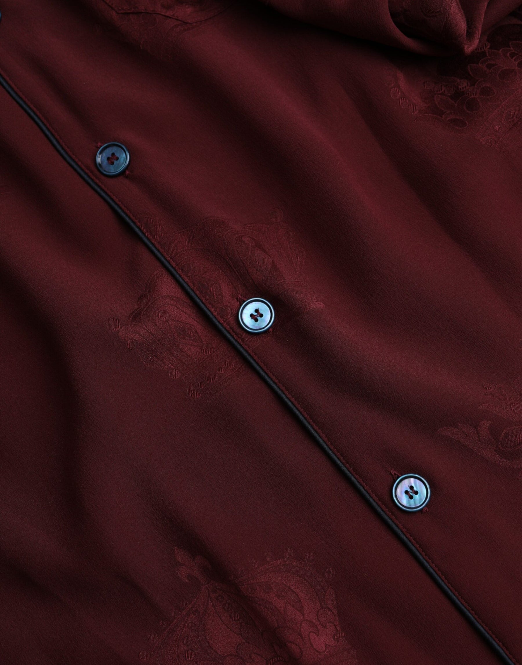 Dolce & Gabbana Maroon Crown Jacquard Silk Long Sleeve Shirt | Regal Royce