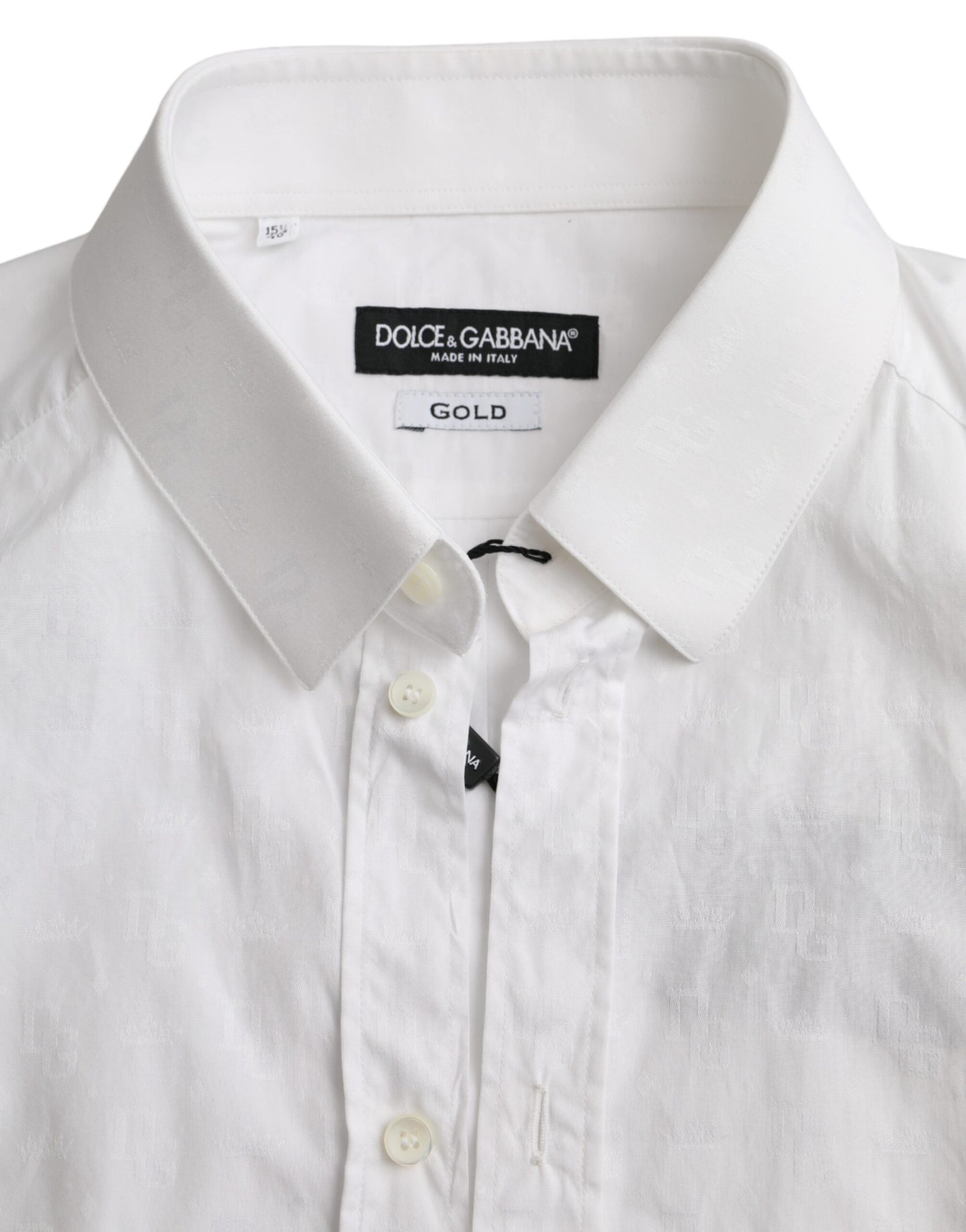 Dolce & Gabbana White Cotton Long Sleeve Dress GOLD Shirt | Regal Royce