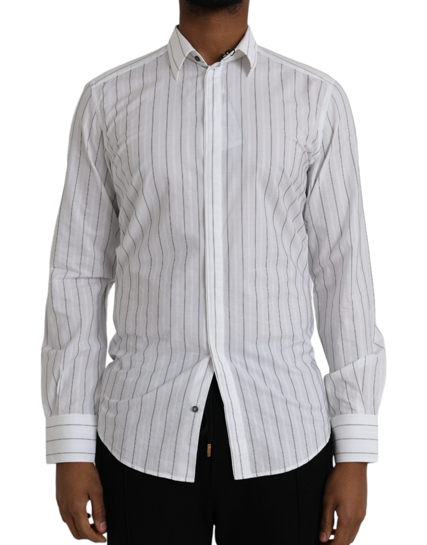 Dolce & Gabbana Black White Striped Formal Dress GOLD Shirt | Regal Royce