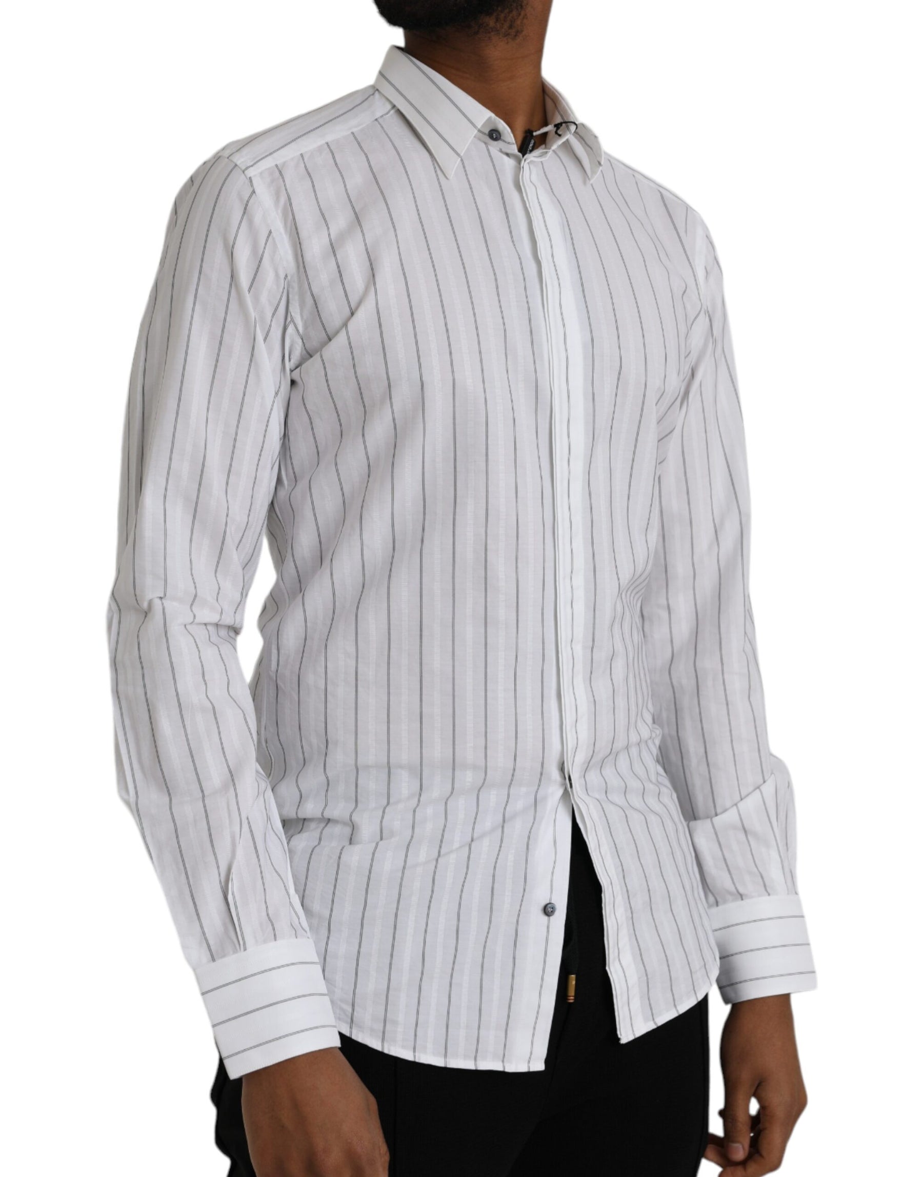 Dolce & Gabbana Black White Striped Formal Dress GOLD Shirt | Regal Royce