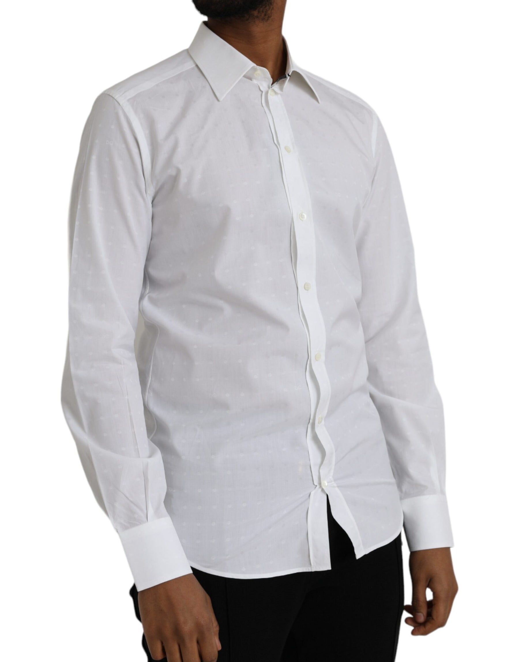 Dolce & Gabbana White Logo Cotton Men Dress GOLD Shirt | Regal Royce