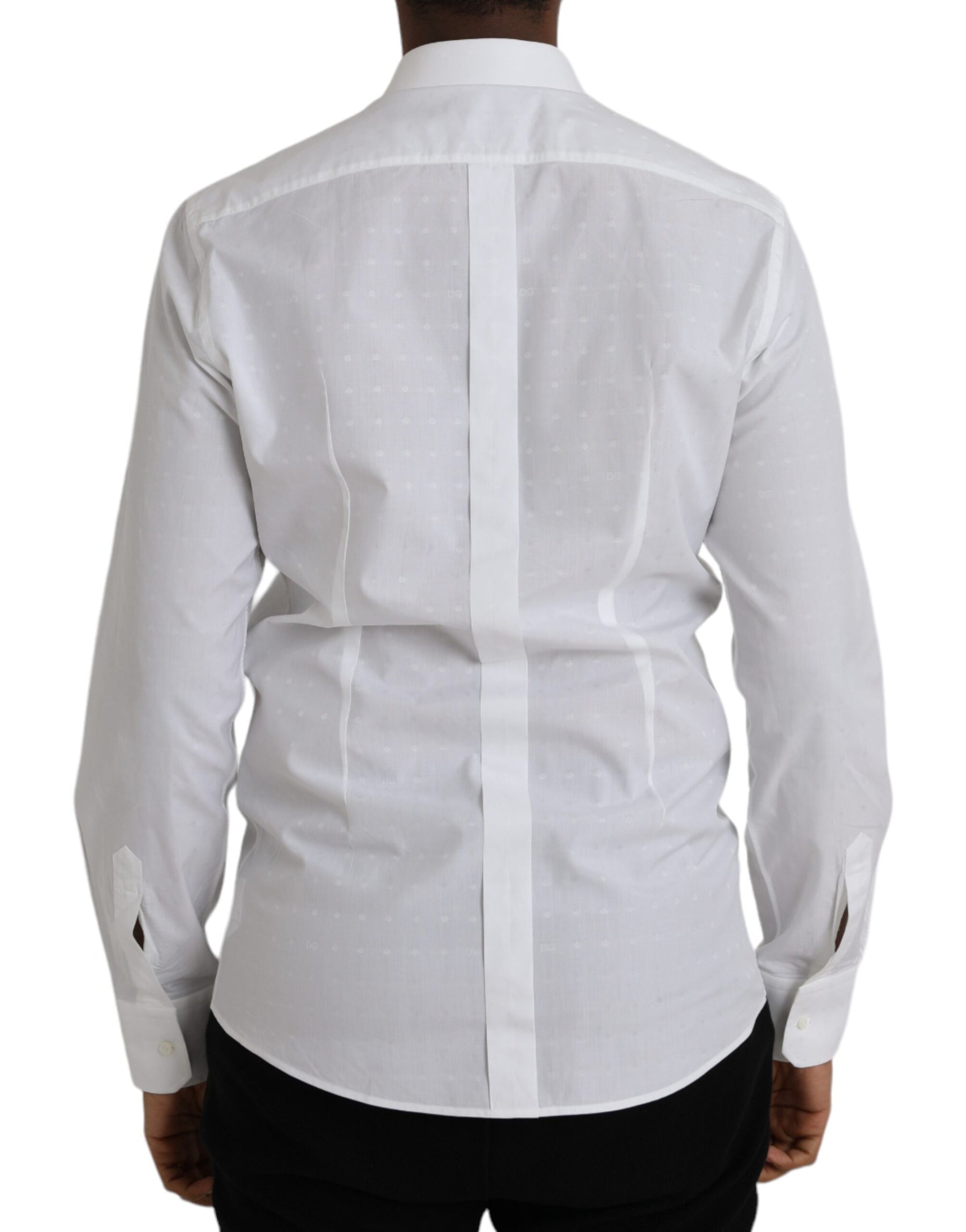 Dolce & Gabbana White Logo Cotton Men Dress GOLD Shirt | Regal Royce