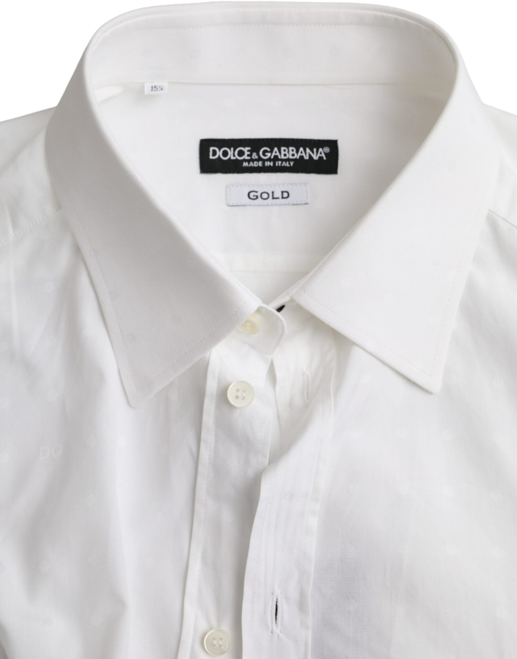 Dolce & Gabbana White Logo Cotton Men Dress GOLD Shirt | Regal Royce