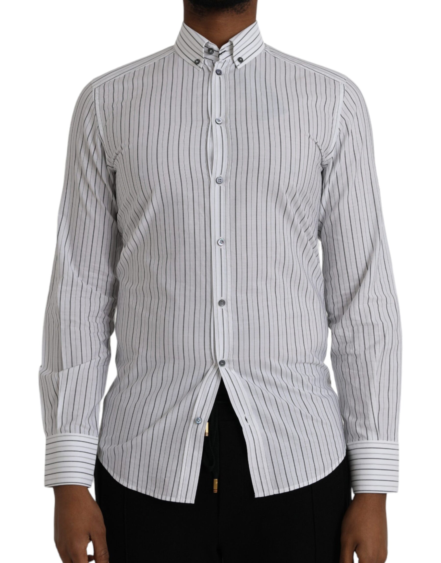 Dolce & Gabbana Black White Striped Formal Dress GOLD Shirt | Regal Royce