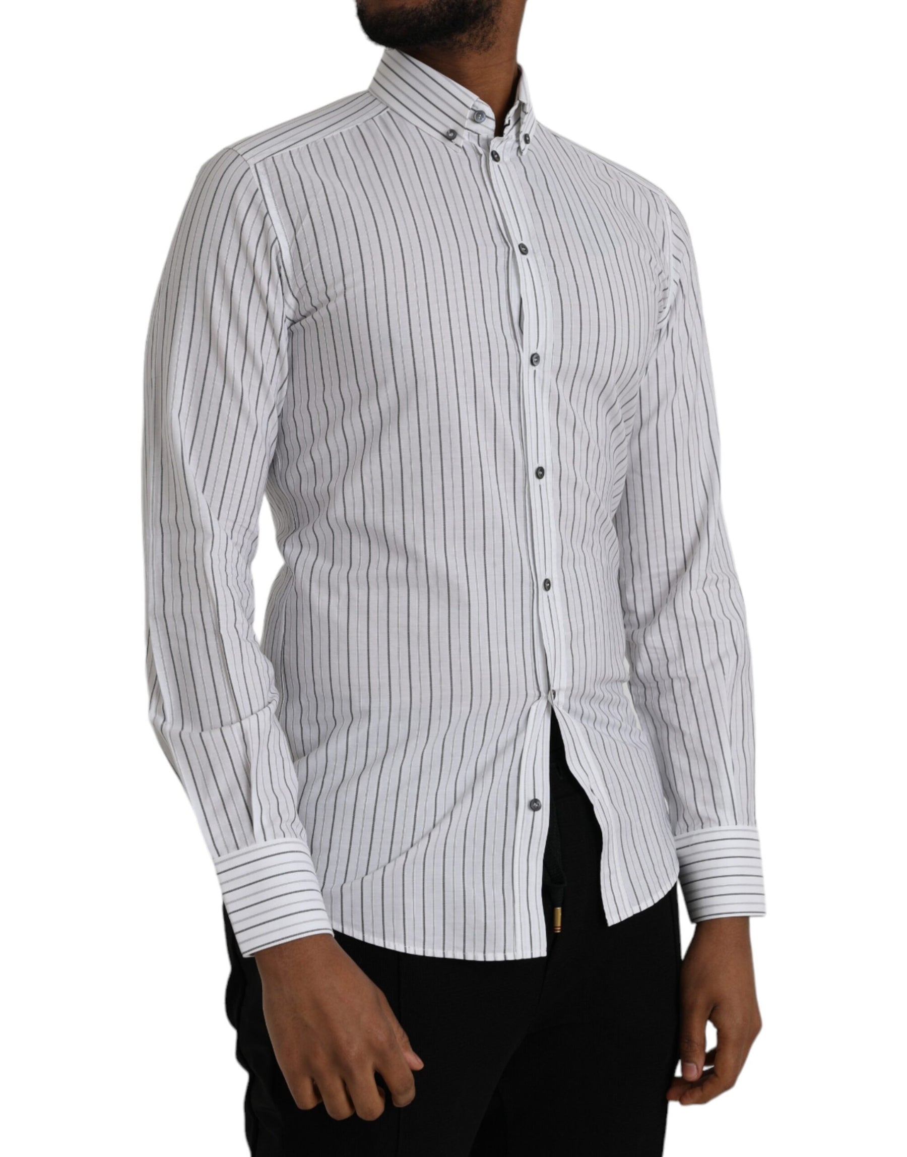 Dolce & Gabbana Black White Striped Formal Dress GOLD Shirt | Regal Royce