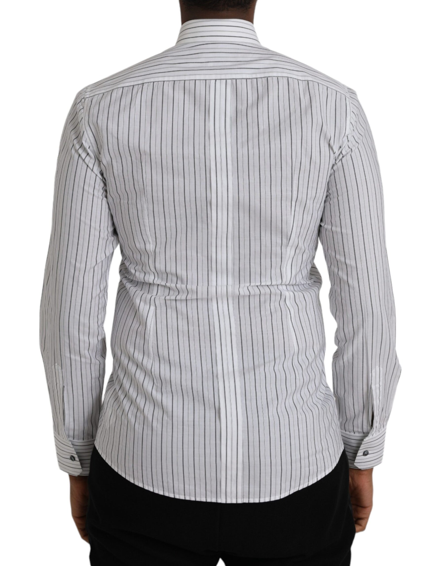 Dolce & Gabbana Black White Striped Formal Dress GOLD Shirt | Regal Royce