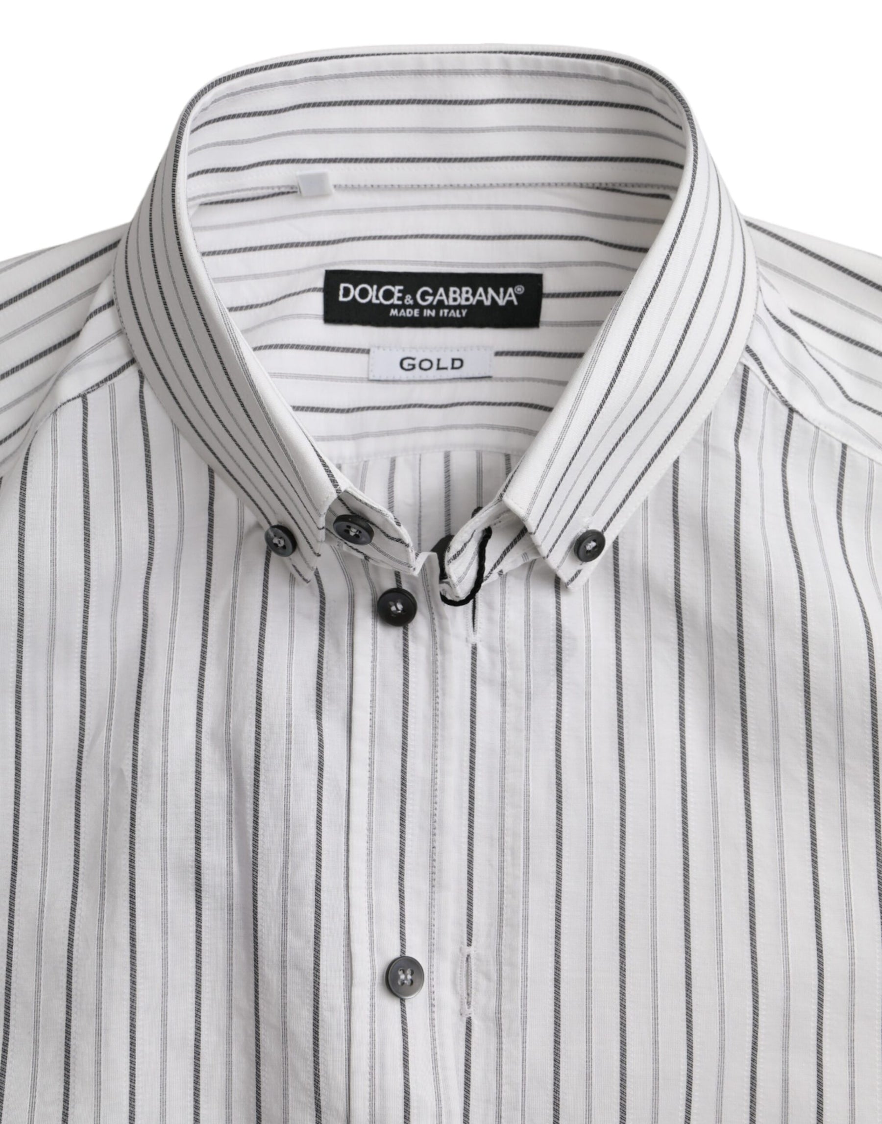 Dolce & Gabbana Black White Striped Formal Dress GOLD Shirt | Regal Royce