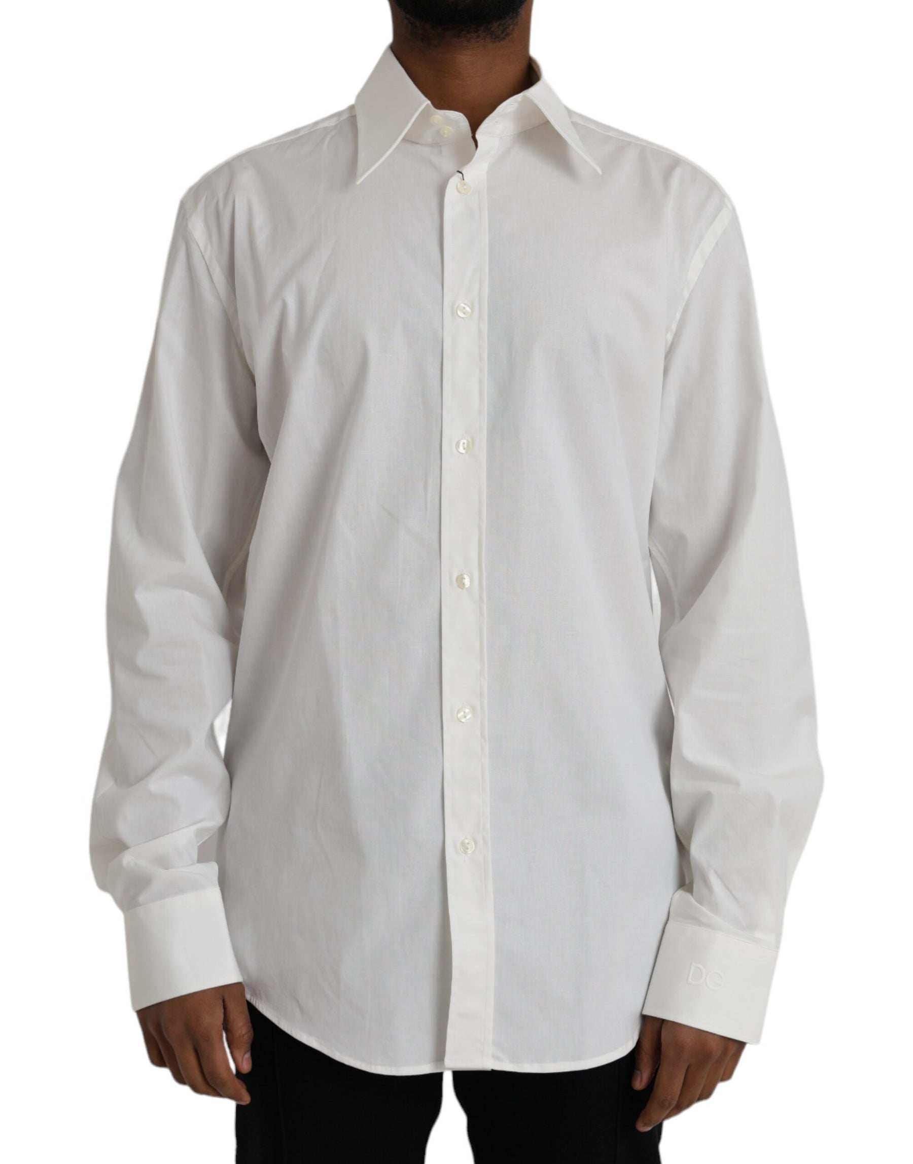Dolce & Gabbana White Cotton Dress Slim Fit GOLD Shirt | Regal Royce