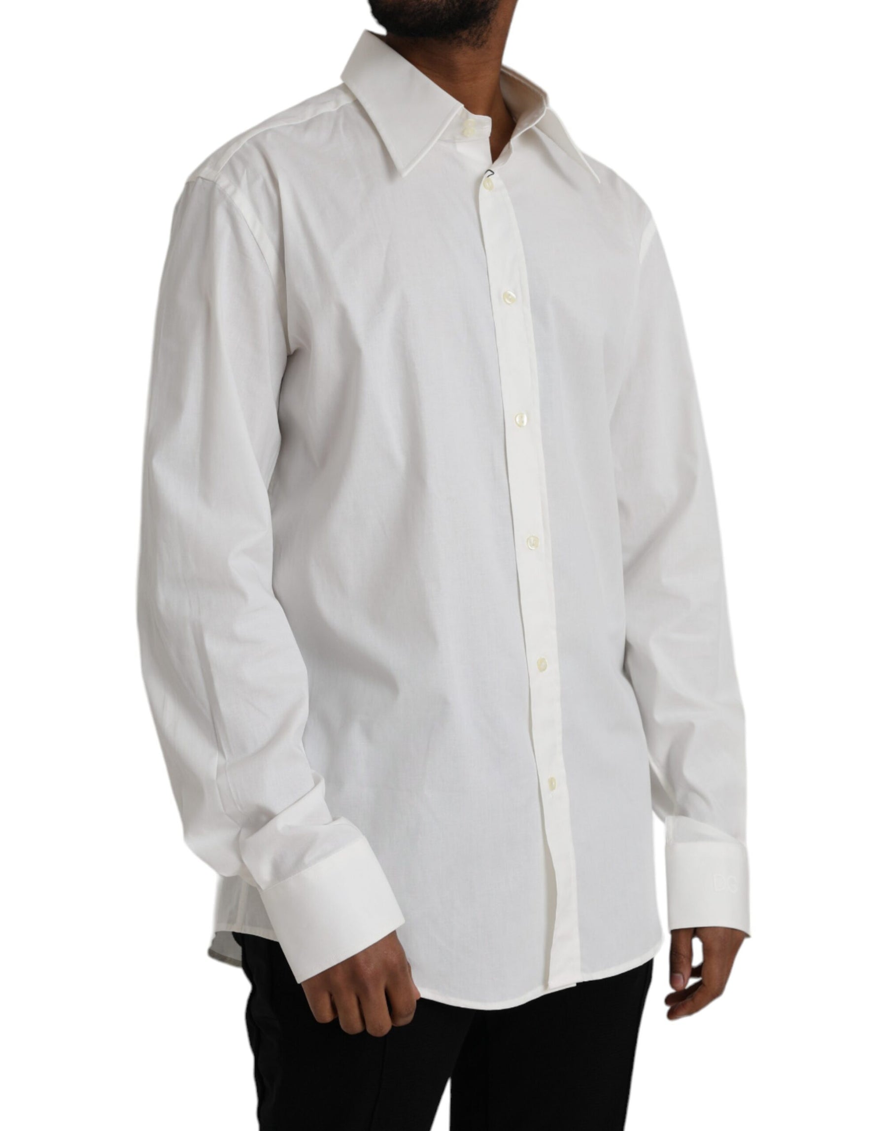 Dolce & Gabbana White Cotton Dress Slim Fit GOLD Shirt | Regal Royce