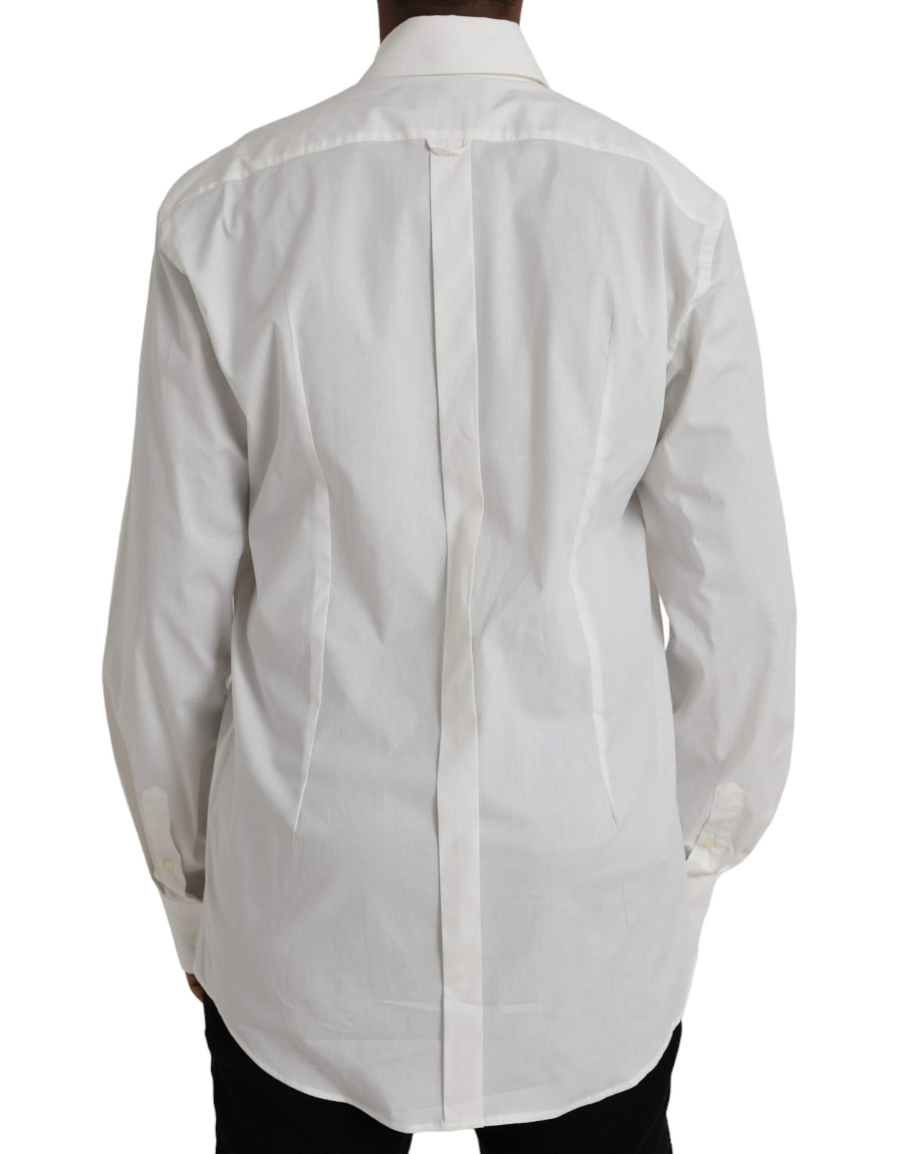 Dolce & Gabbana White Cotton Dress Slim Fit GOLD Shirt | Regal Royce