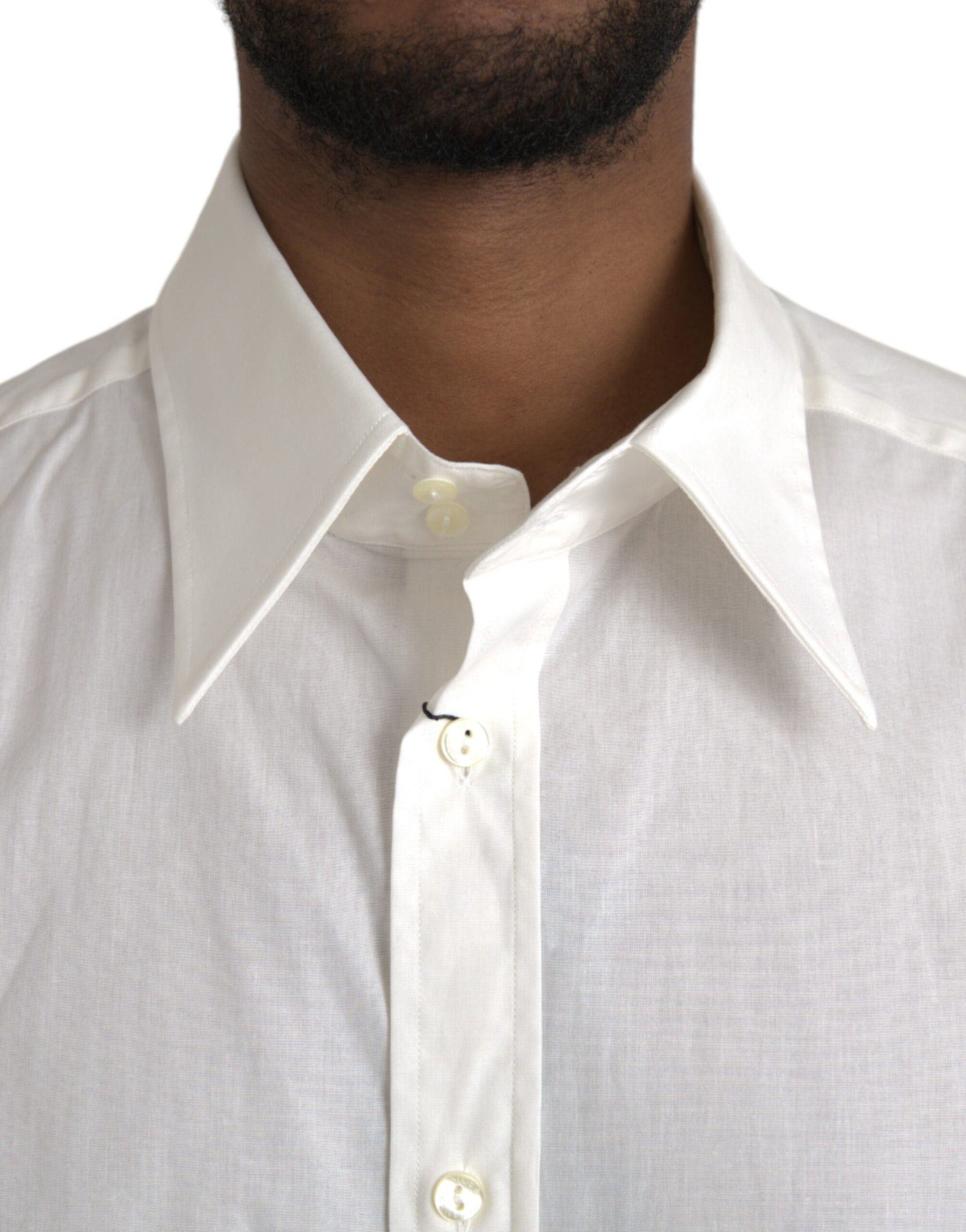 Dolce & Gabbana White Cotton Dress Slim Fit GOLD Shirt | Regal Royce