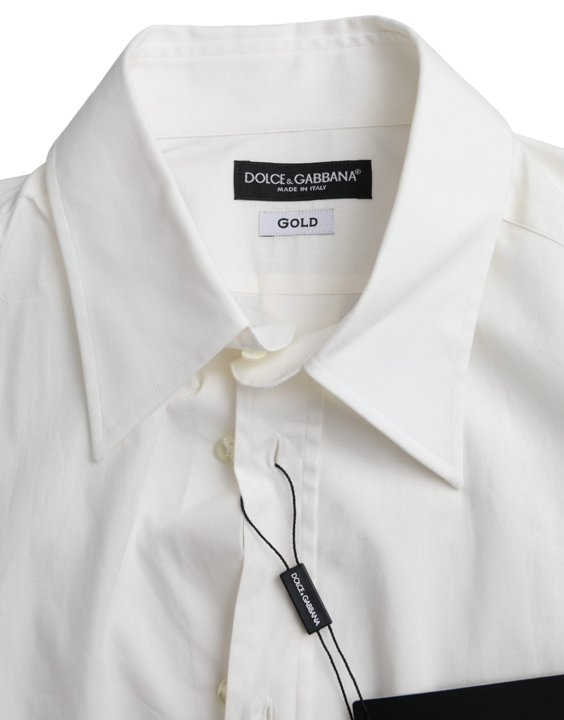 Dolce & Gabbana White Cotton Dress Slim Fit GOLD Shirt | Regal Royce