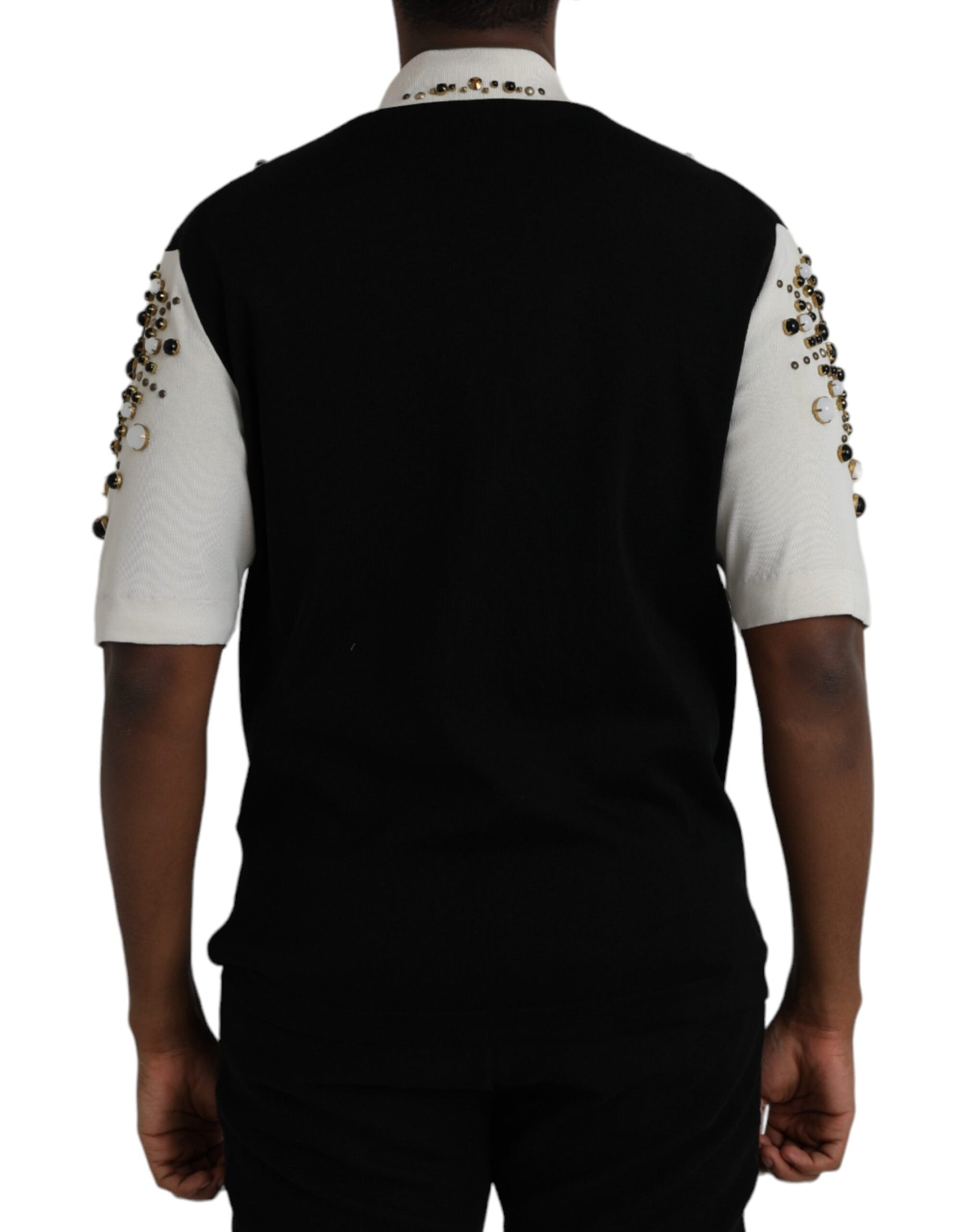 Dolce & Gabbana White Black Silk Studded Stone Crystal Shirt | Regal Royce