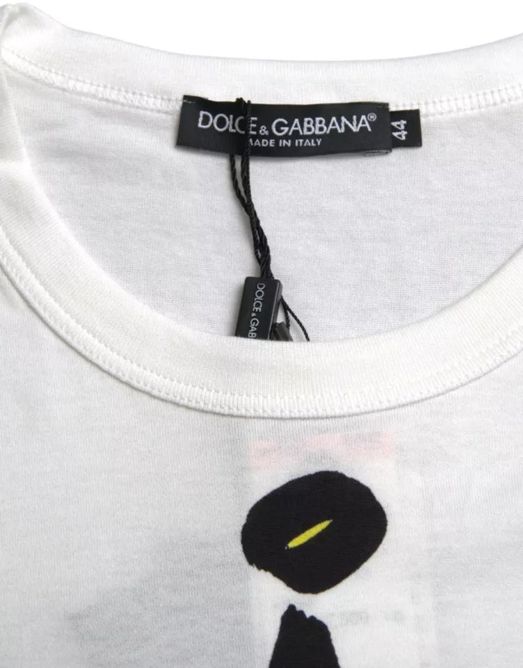 Dolce & Gabbana White Graphic Cotton Short Sleeves Men T-shirt | Regal Royce